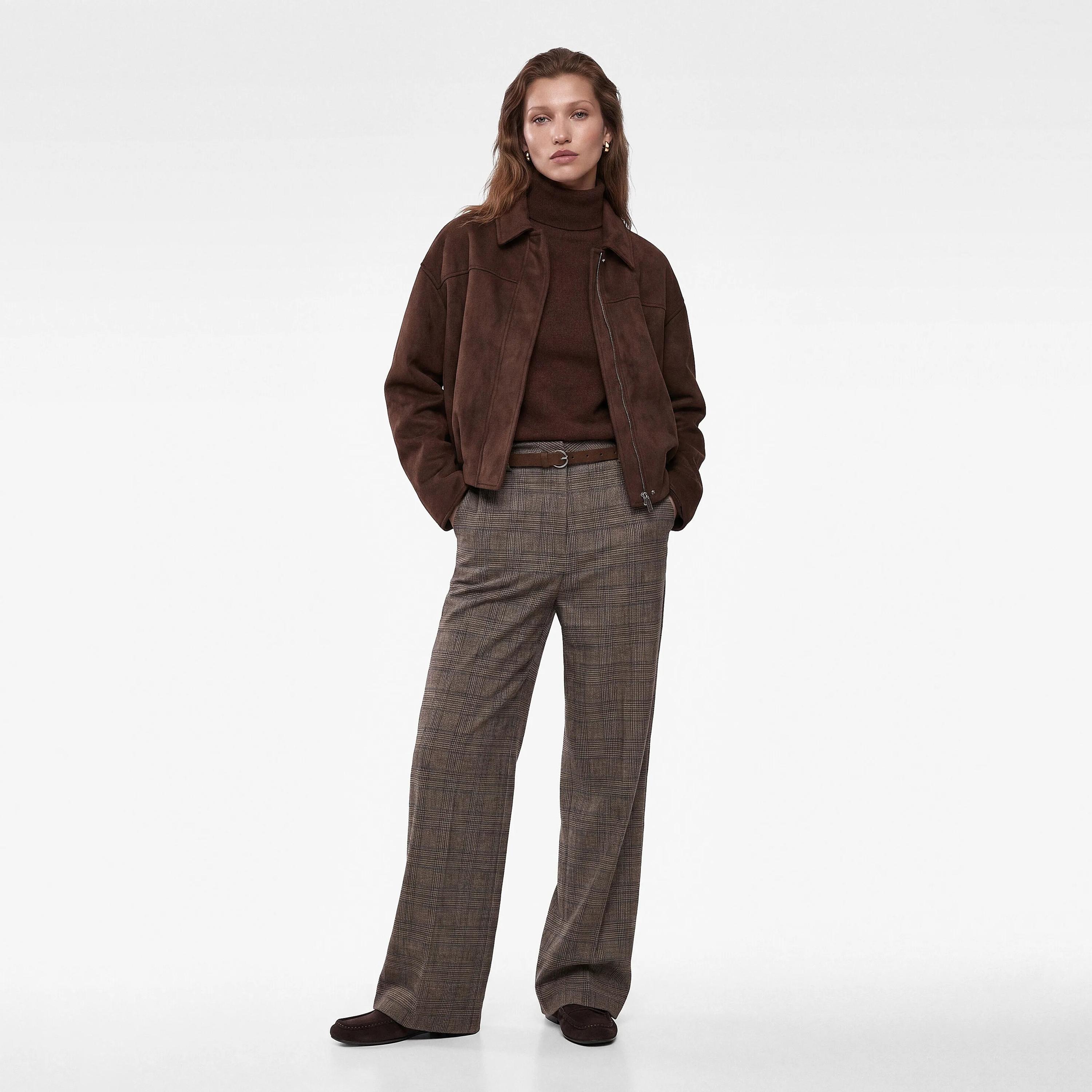 KOTON Brown Checked Straight Women's Trousers-women-clothing-trousers-image-2