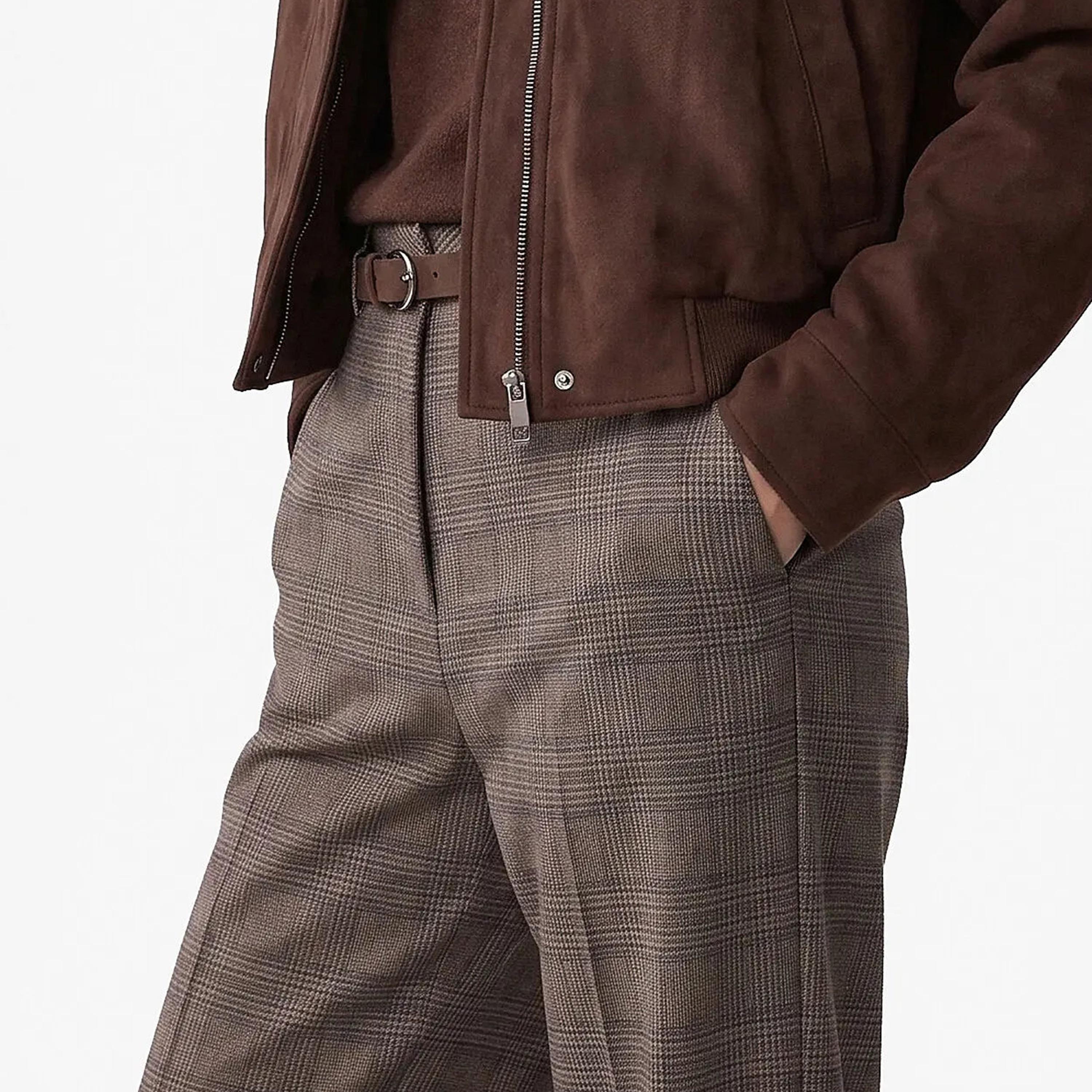 KOTON Brown Checked Straight Women's Trousers-women-clothing-trousers-image-4