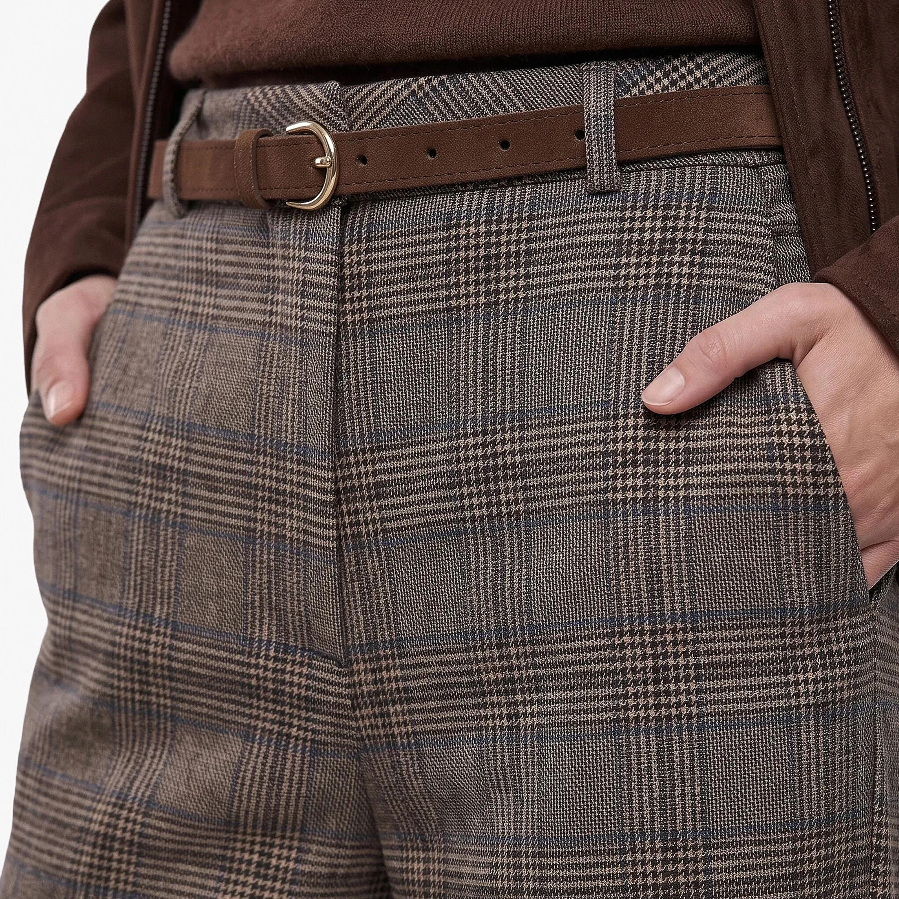 KOTON Brown Checked Straight Women's Trousers-women-clothing-trousers-image-5