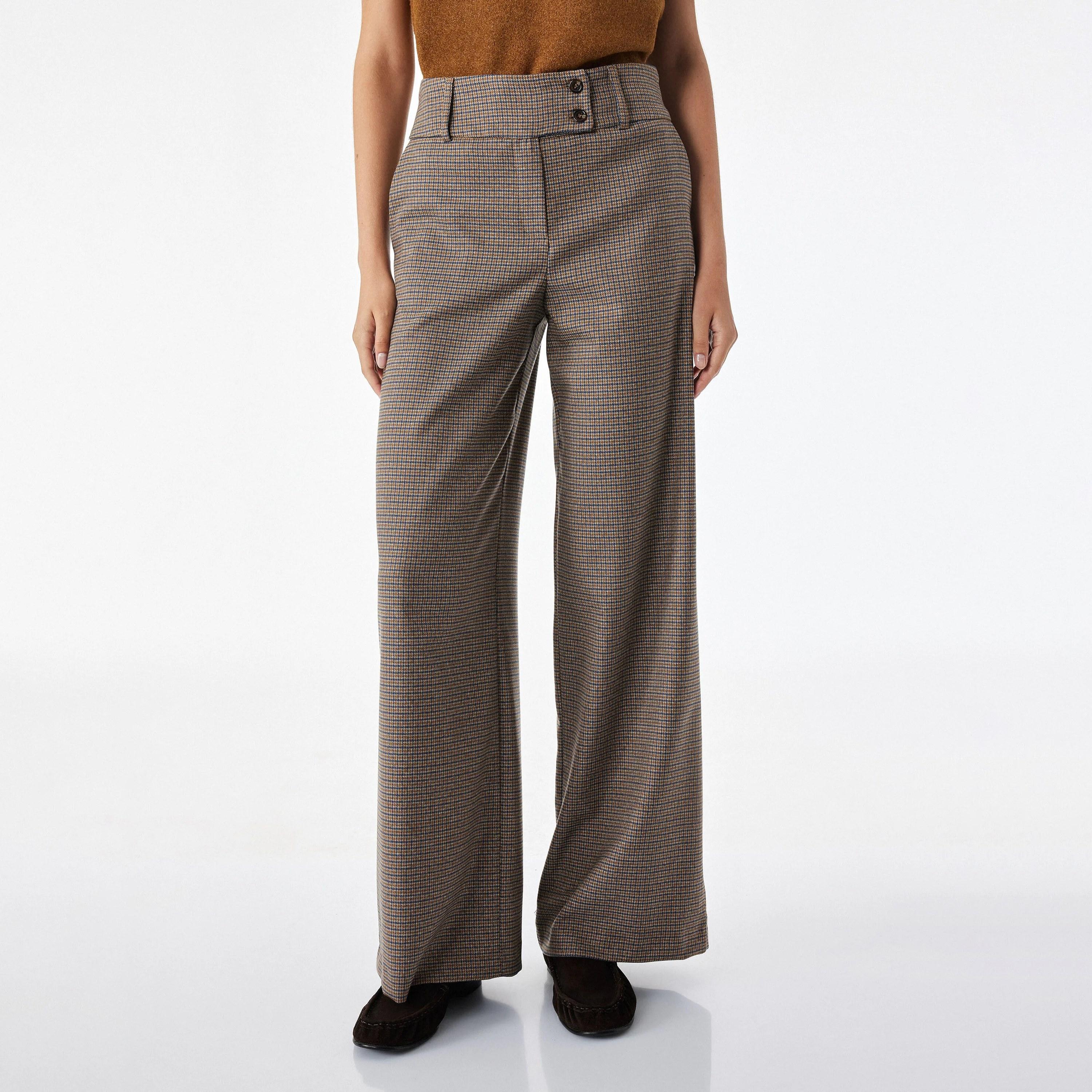 KOTON Brown Checked Wide Leg Women's Trousers-women-clothing-trousers-image-1