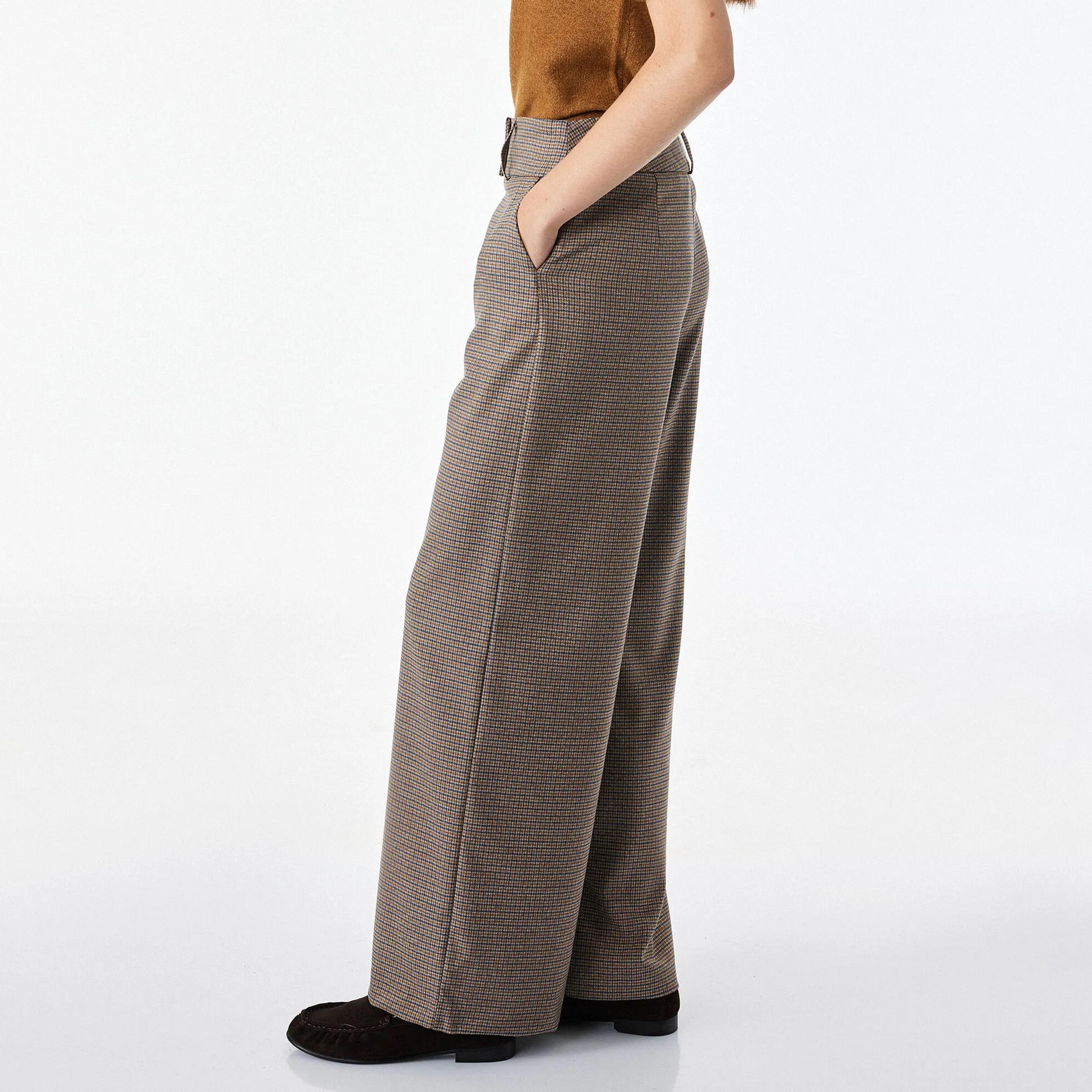 KOTON Brown Checked Wide Leg Women's Trousers-women-clothing-trousers-image-3