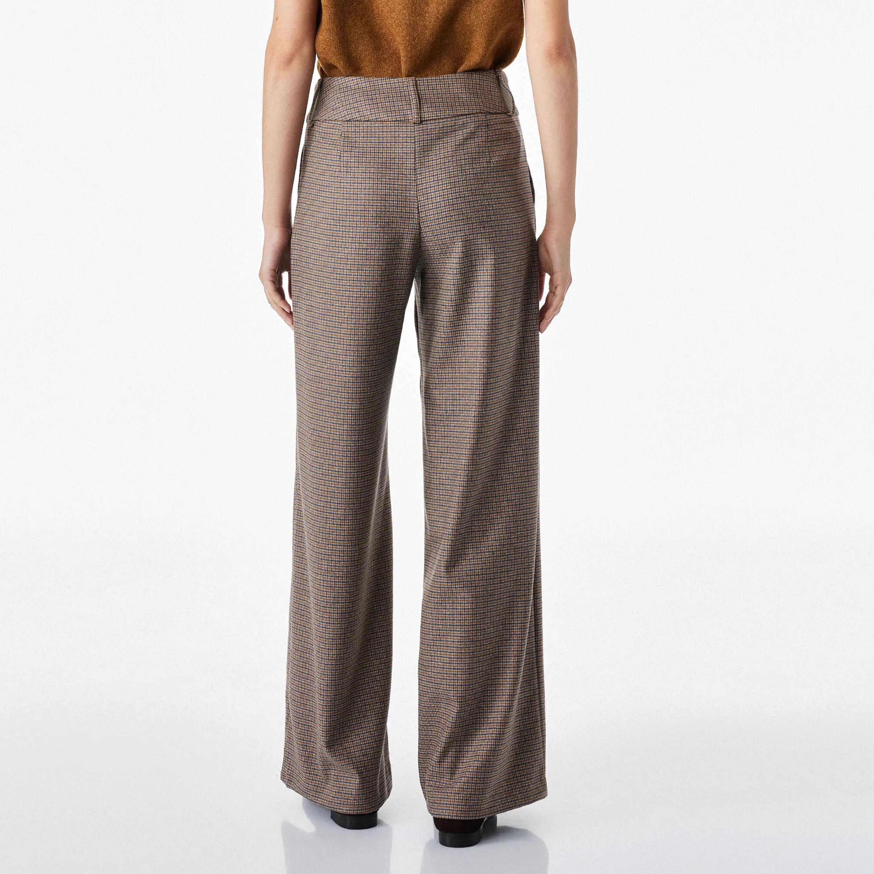 KOTON Brown Checked Wide Leg Women's Trousers-women-clothing-trousers-image-4