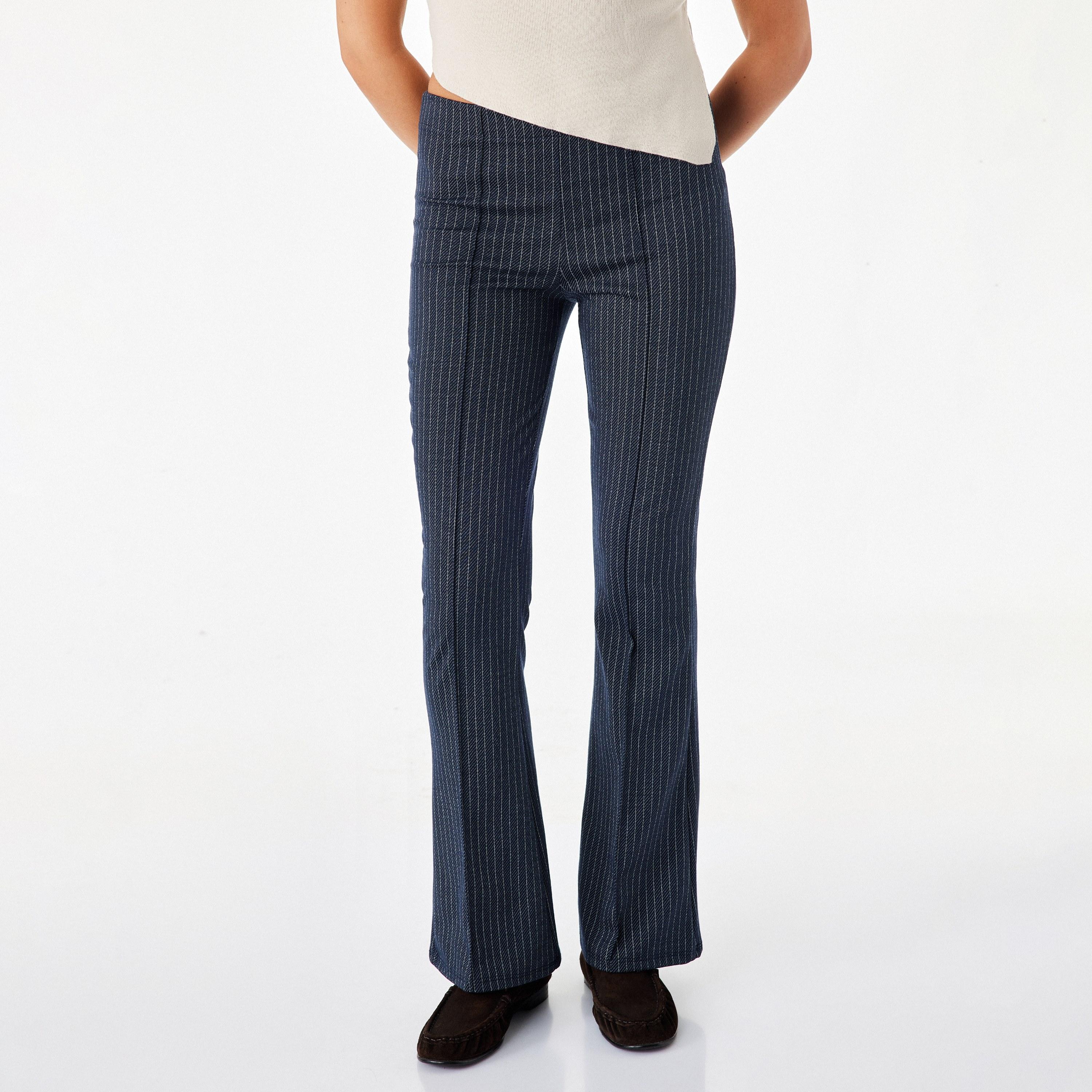 KOTON Blue Striped Flared Women's Trousers-women-clothing-trousers-image-1