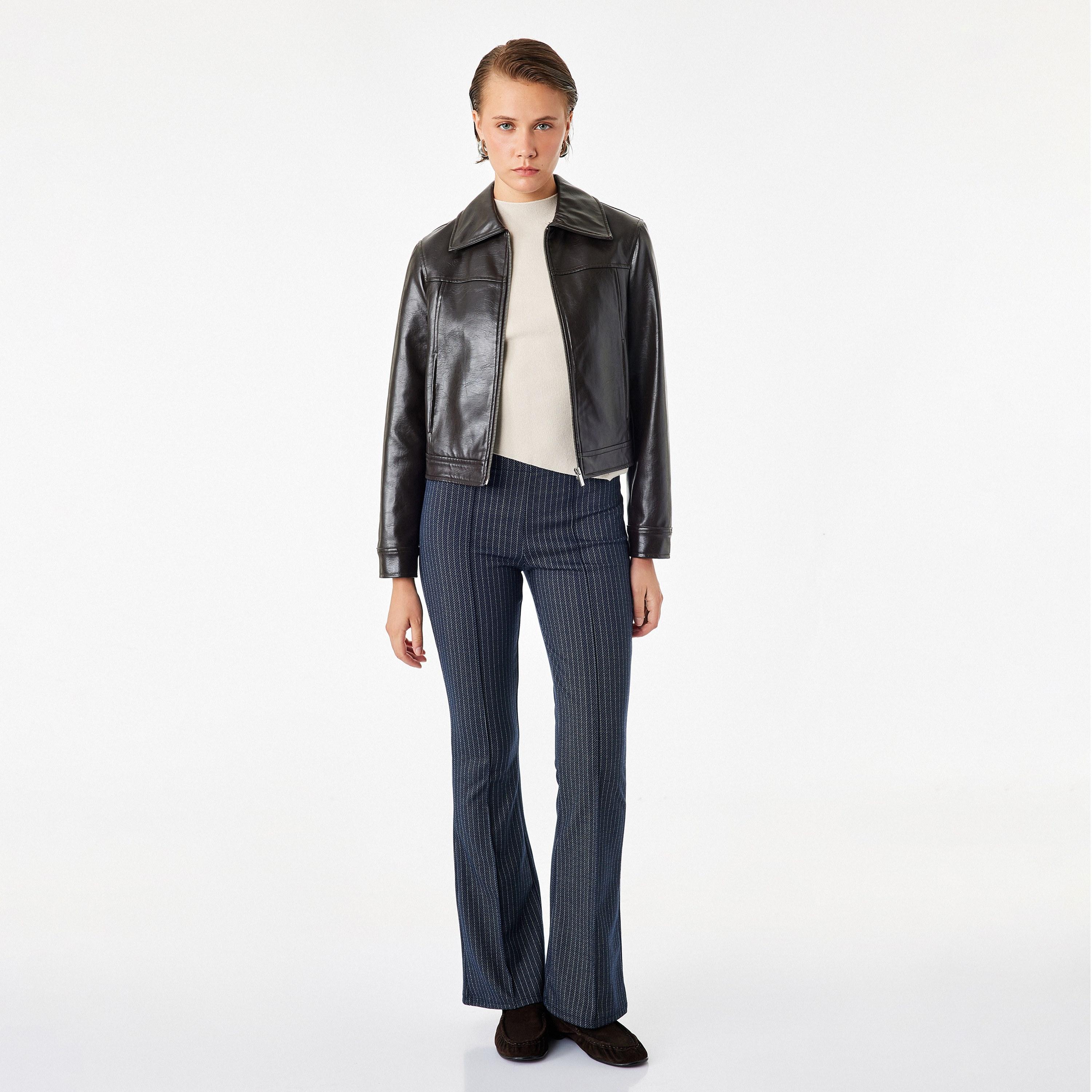 KOTON Blue Striped Flared Women's Trousers-women-clothing-trousers-image-2