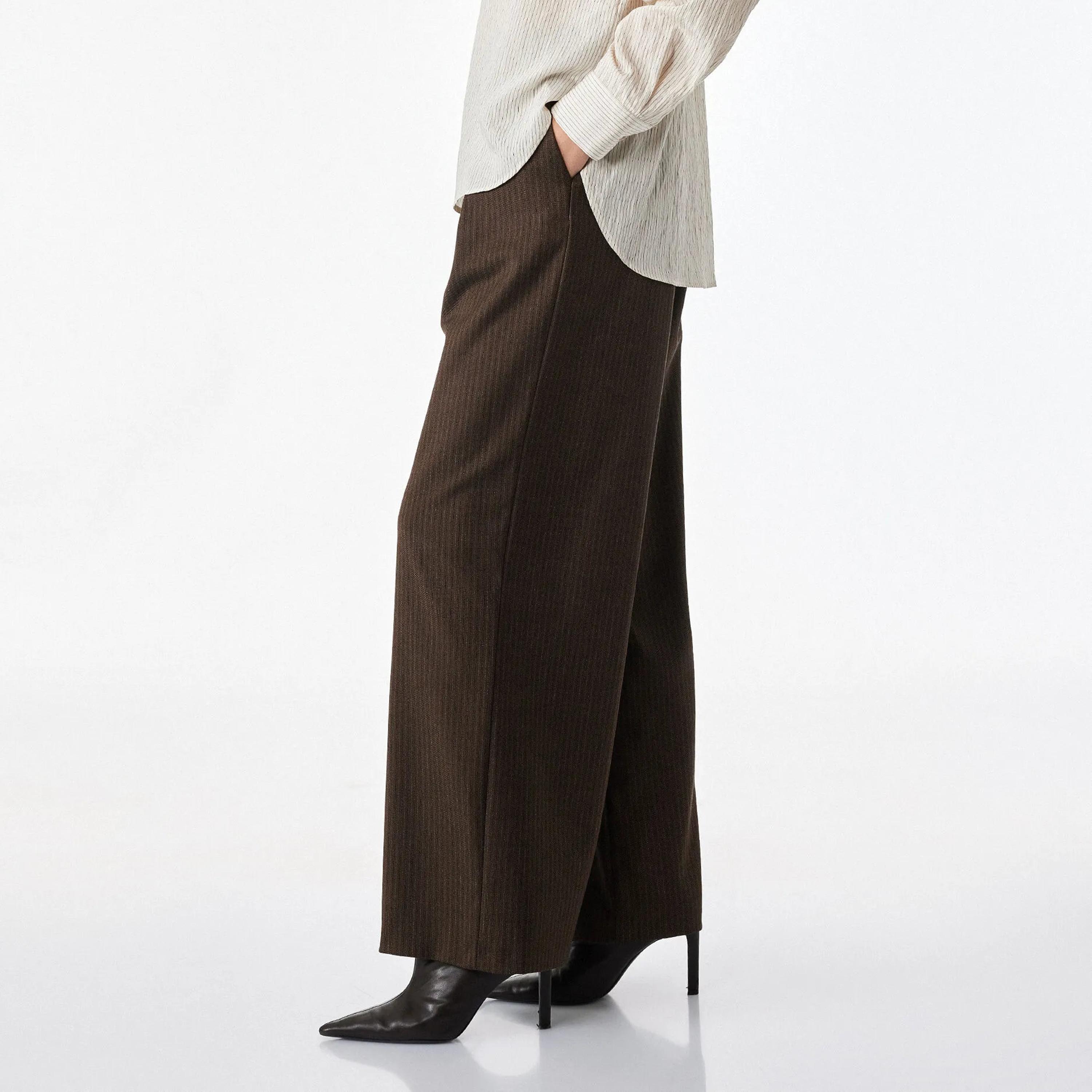 KOTON Brown Striped Wide Leg Women's Trousers-women-clothing-trousers-image-3