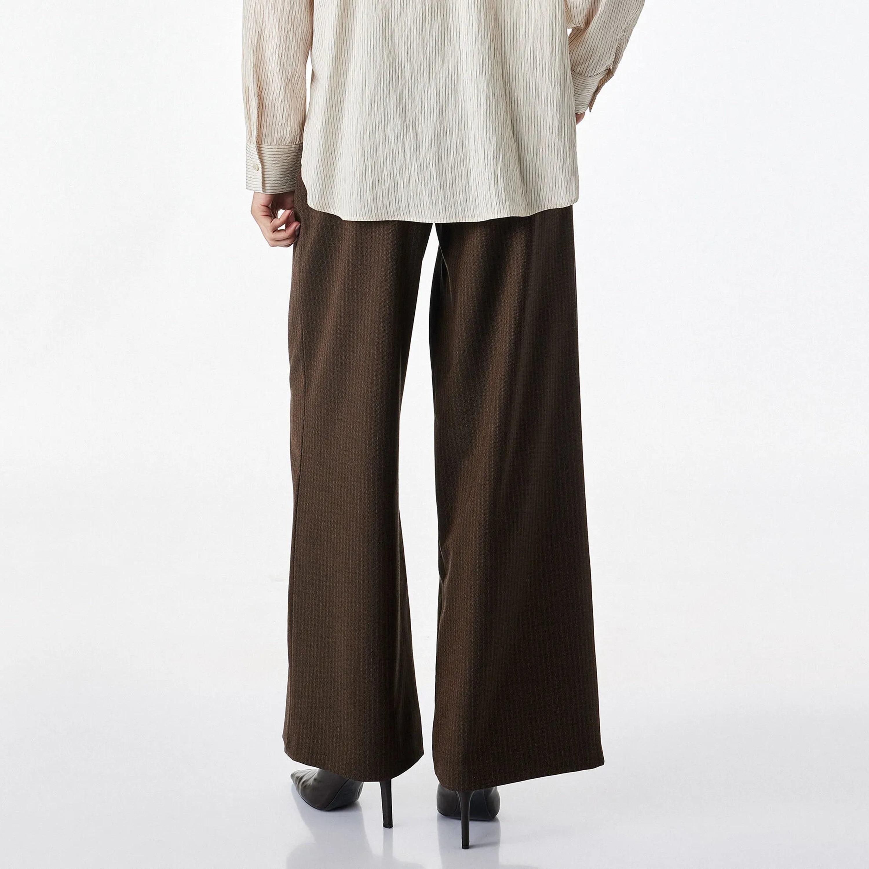 KOTON Brown Striped Wide Leg Women's Trousers-women-clothing-trousers-image-4