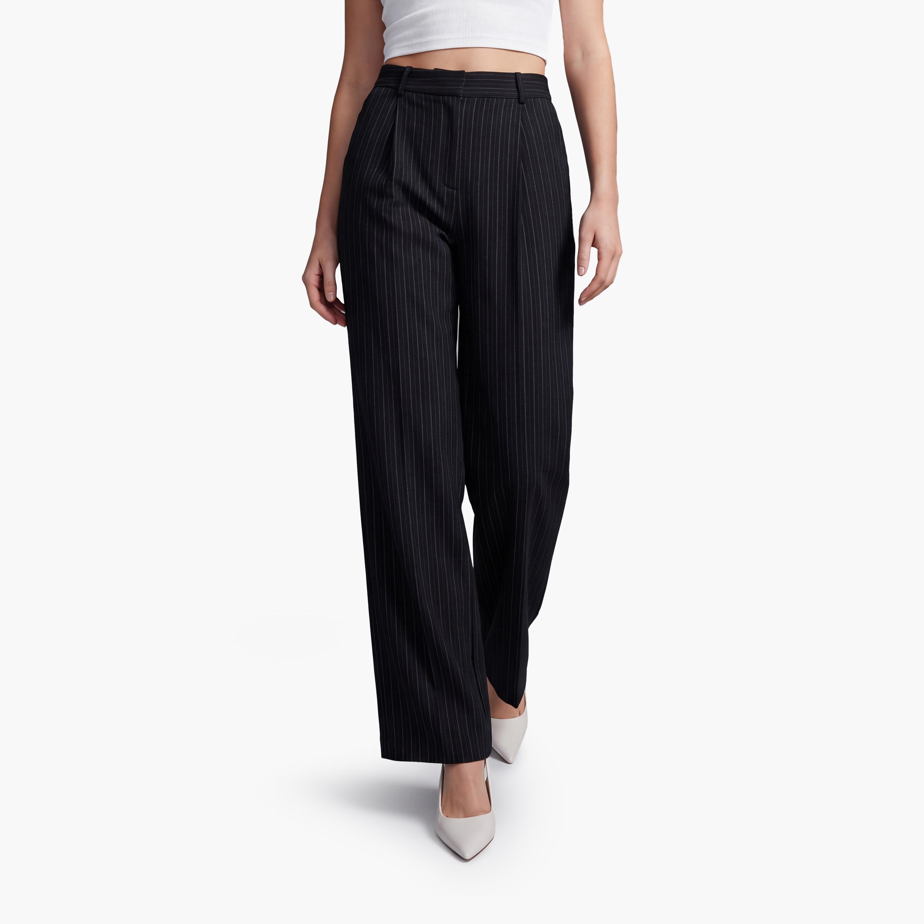 KOTON Navy Striped Wide Leg Women's Trousers-women-clothing-trousers-image-1