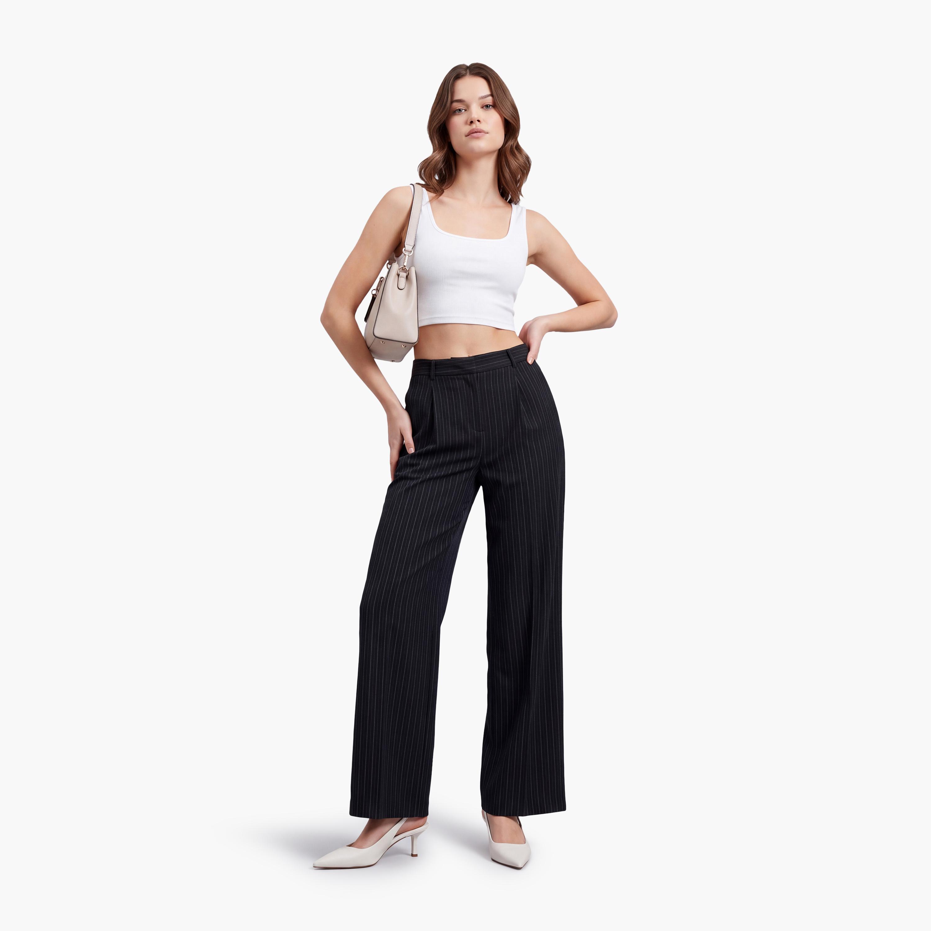 KOTON Navy Striped Wide Leg Women's Trousers-women-clothing-trousers-image-2