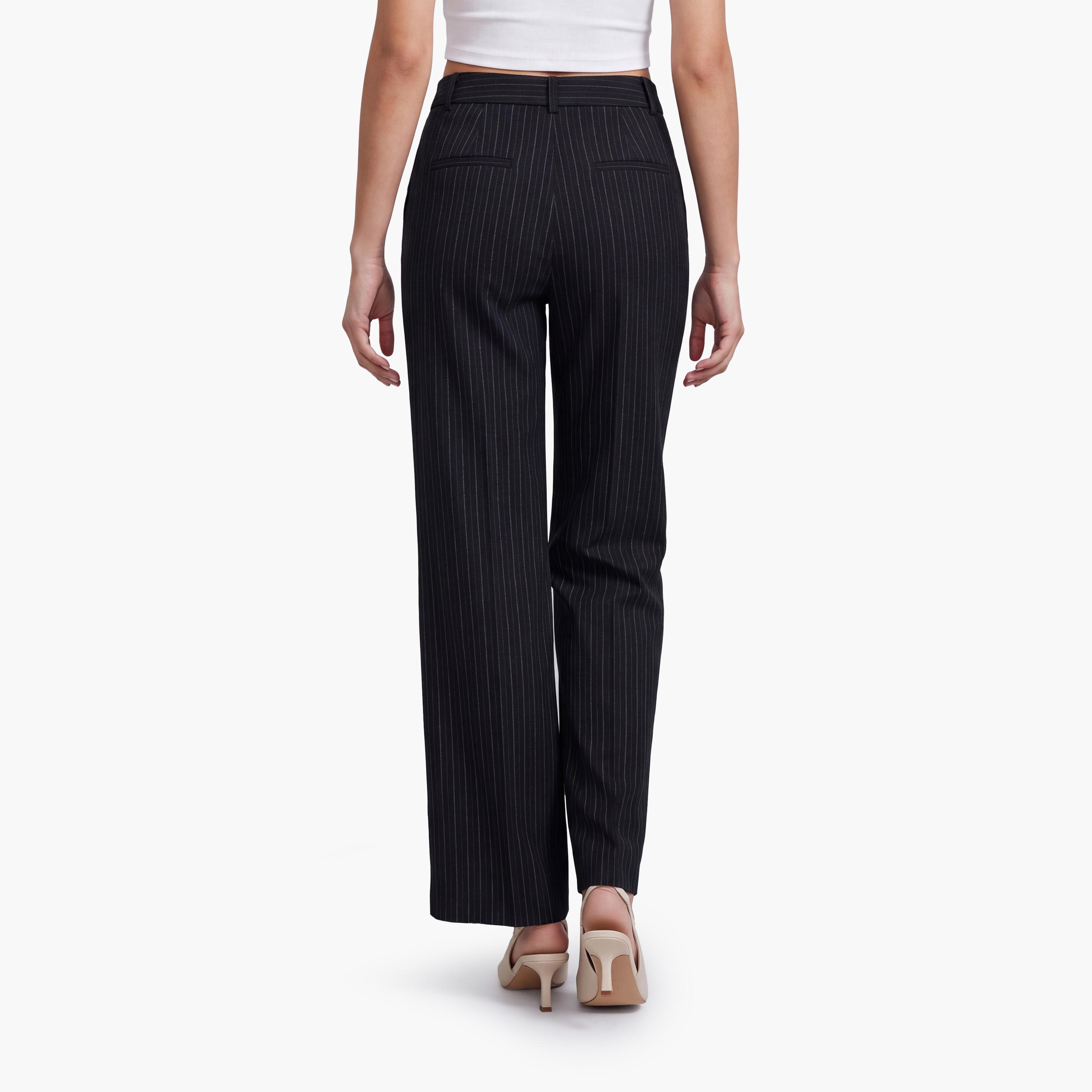 KOTON Navy Striped Wide Leg Women's Trousers-women-clothing-trousers-image-3