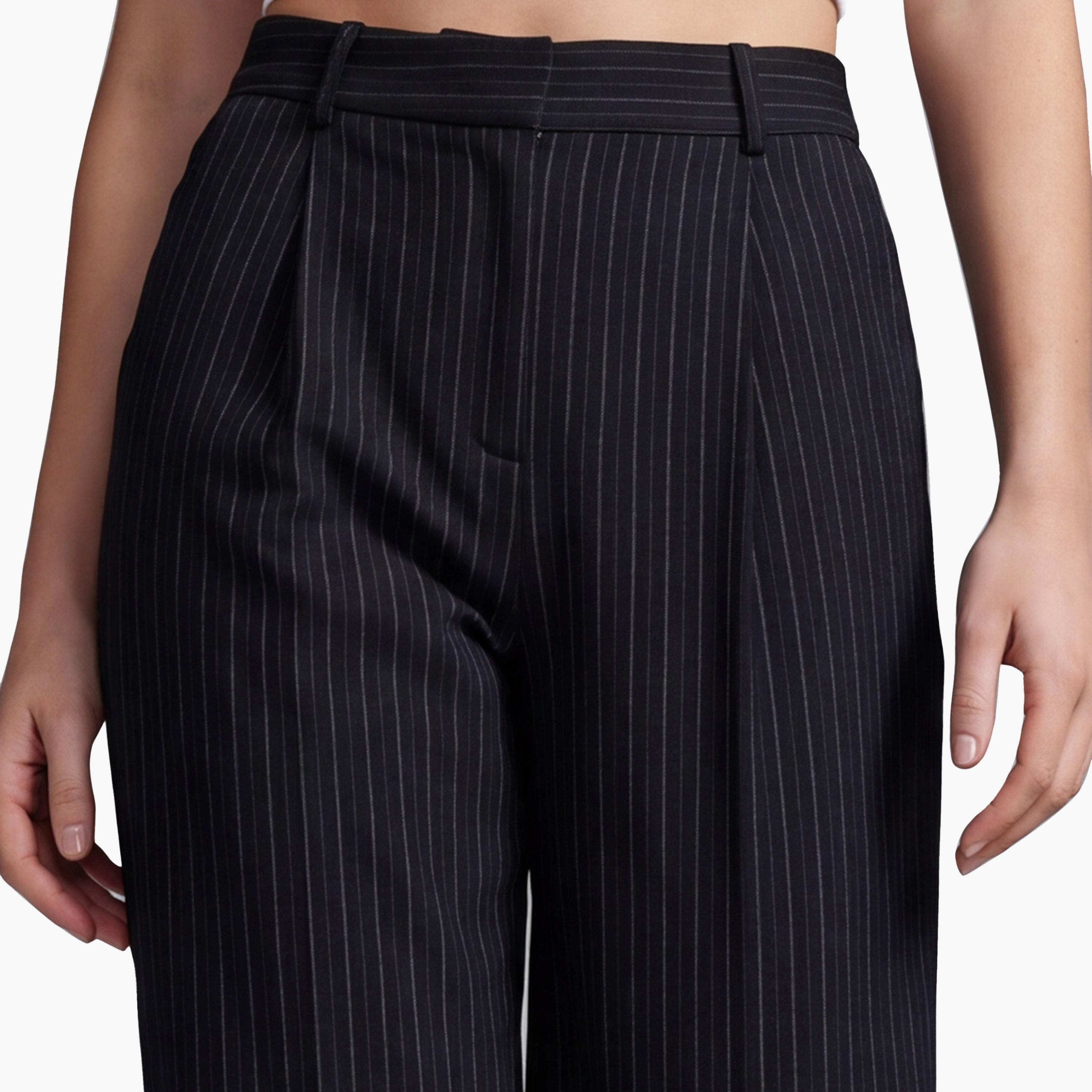KOTON Navy Striped Wide Leg Women's Trousers-women-clothing-trousers-image-4