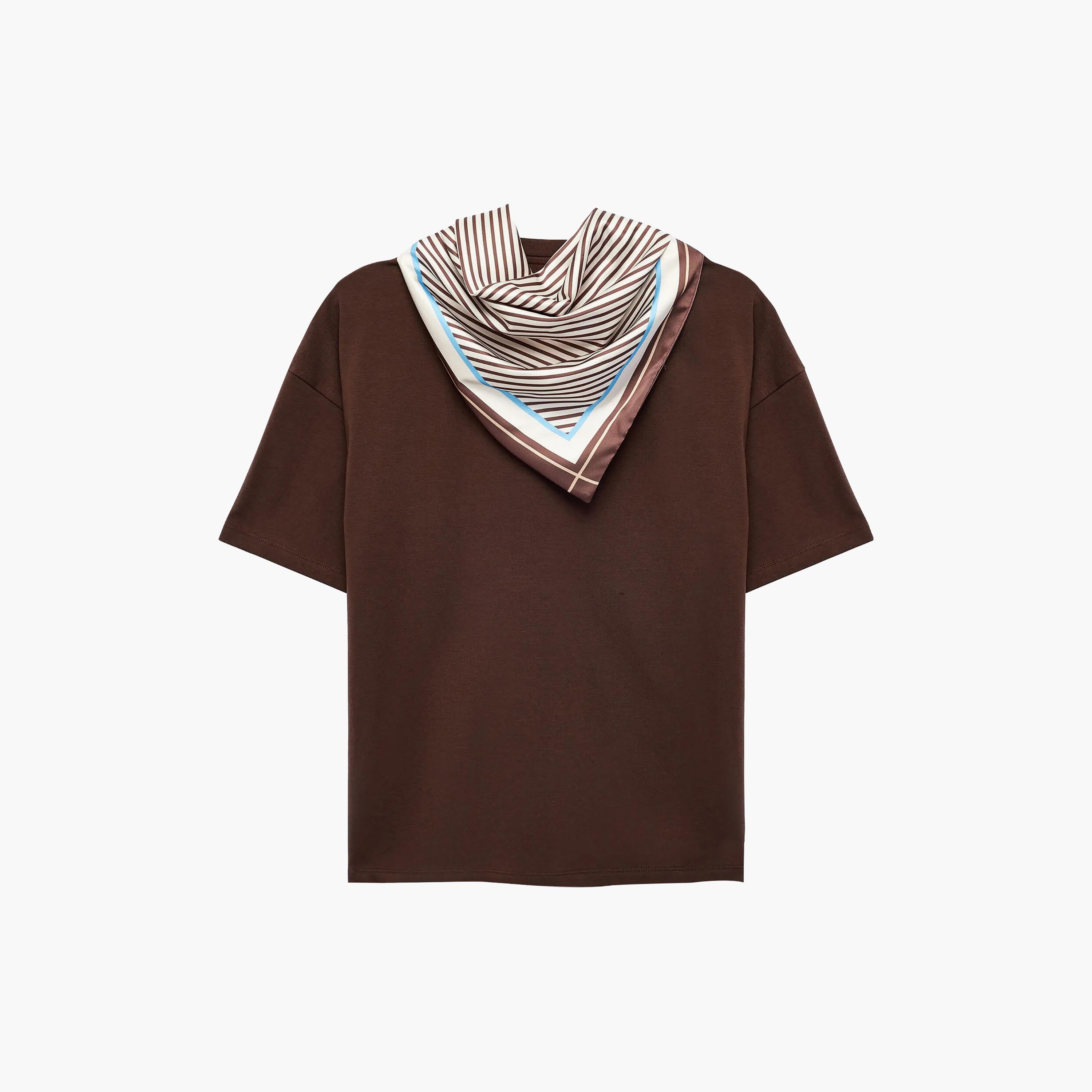 KOTON Brown Crew Neck Dropped Sleeves Women's T-Shirt-women-clothing-tshirts-image-2