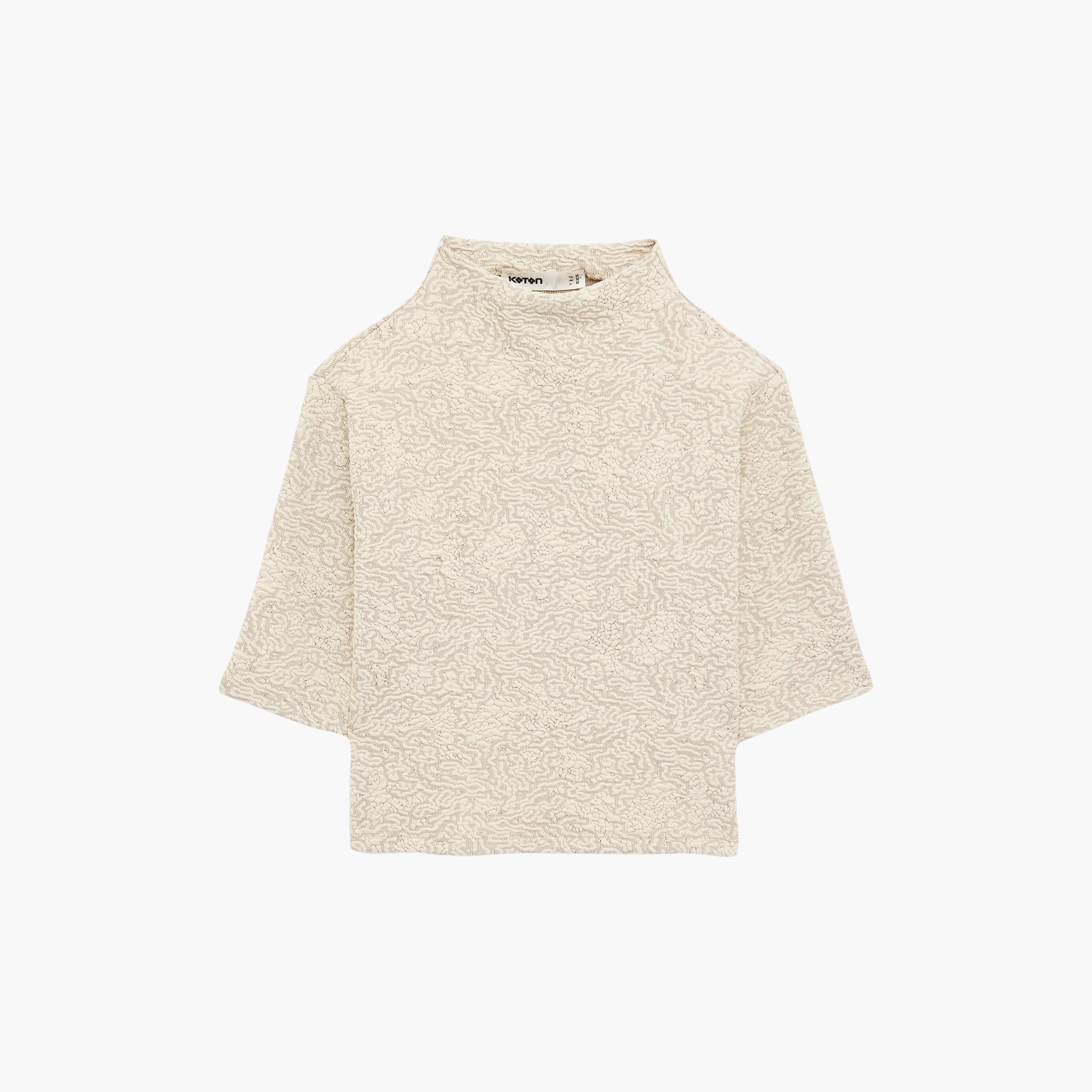 KOTON Beige Abstract High Neck Women's Top-women-clothing-shirtsandblouses-blouses-image-4