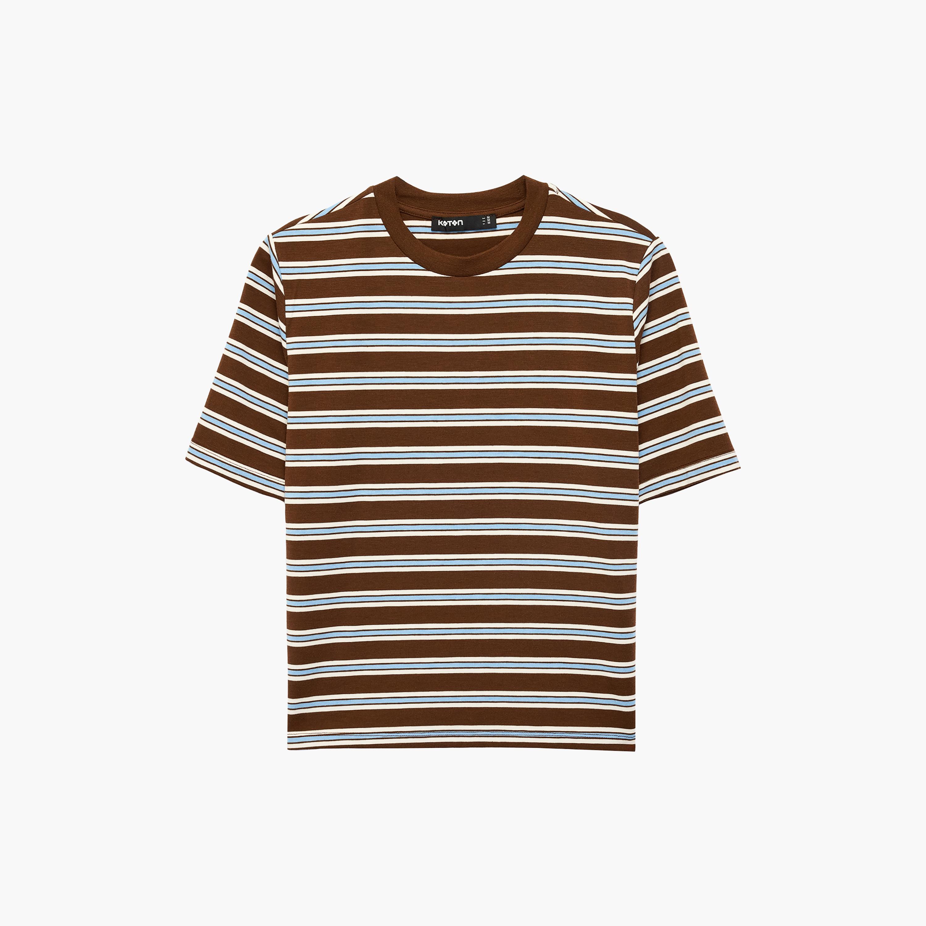 KOTON Brown Striped Crew Neck Women's T-Shirt-women-clothing-tshirts-image-1