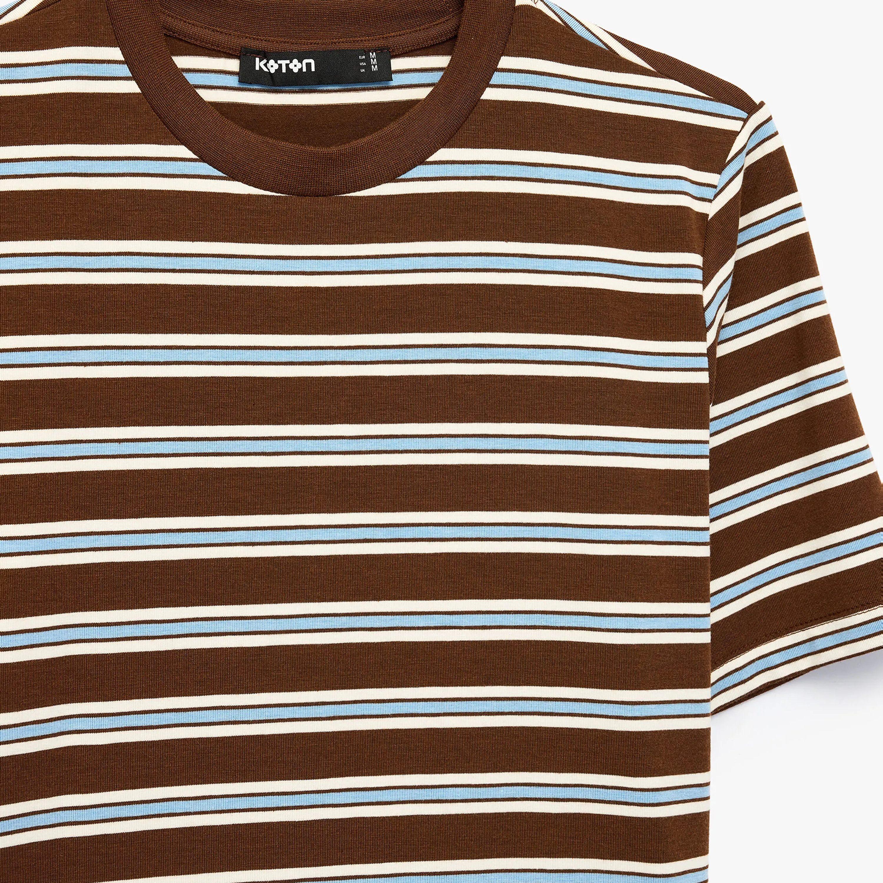 KOTON Brown Striped Crew Neck Women's T-Shirt-women-clothing-tshirts-image-3