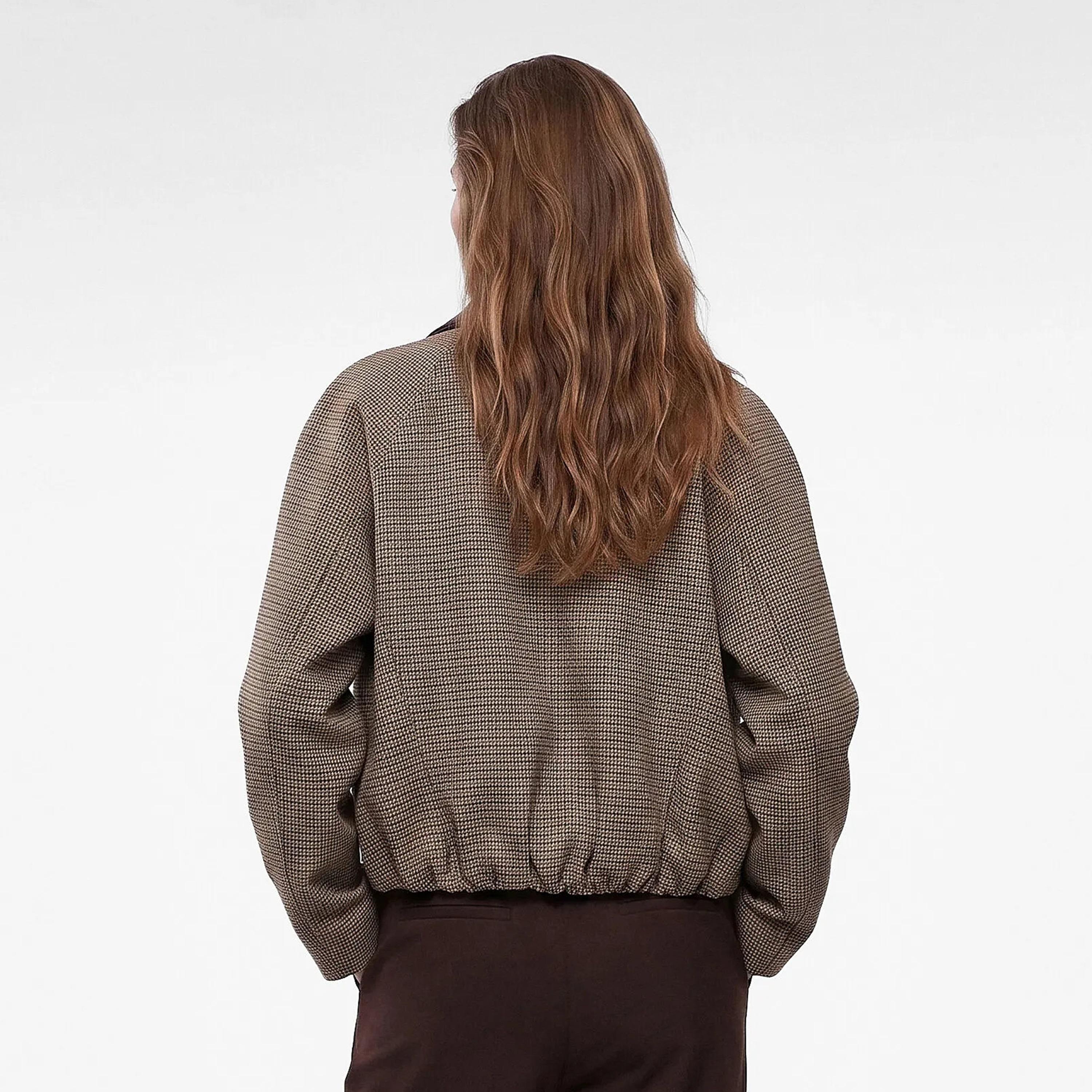 KOTON Brown Checked Collared Women's Bomber Jacket-women-winterwear-coatsandjackets-jackets-image-4
