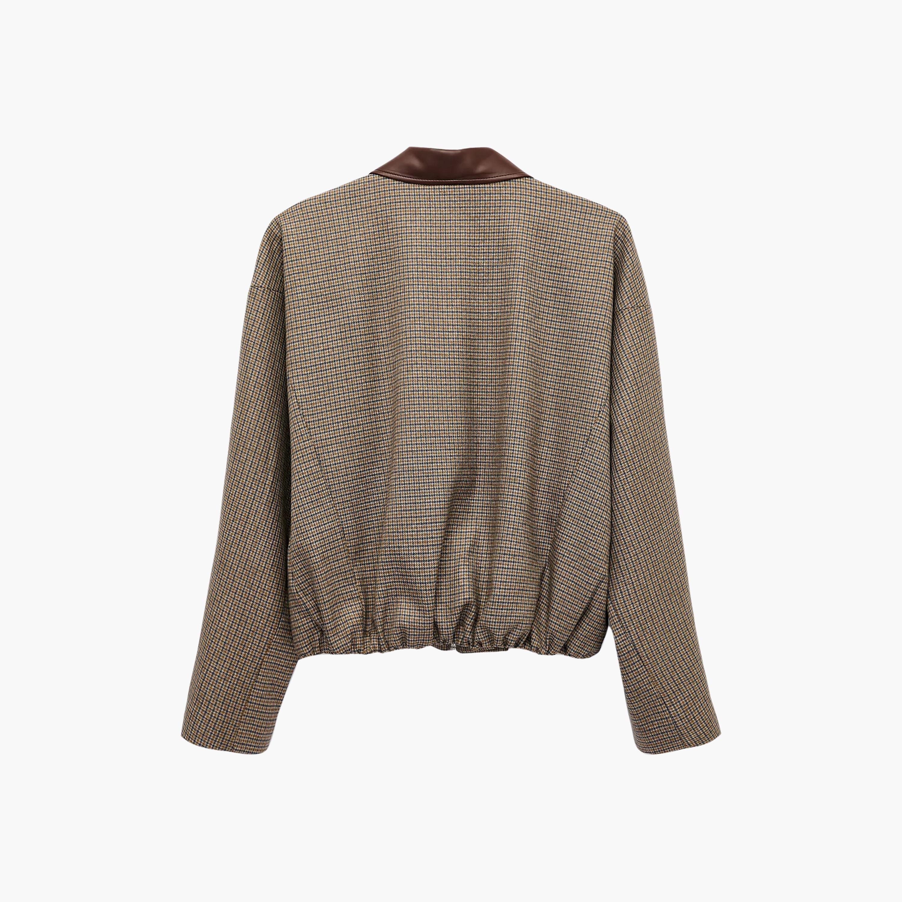 KOTON Brown Checked Collared Women's Bomber Jacket-women-winterwear-coatsandjackets-jackets-image-6