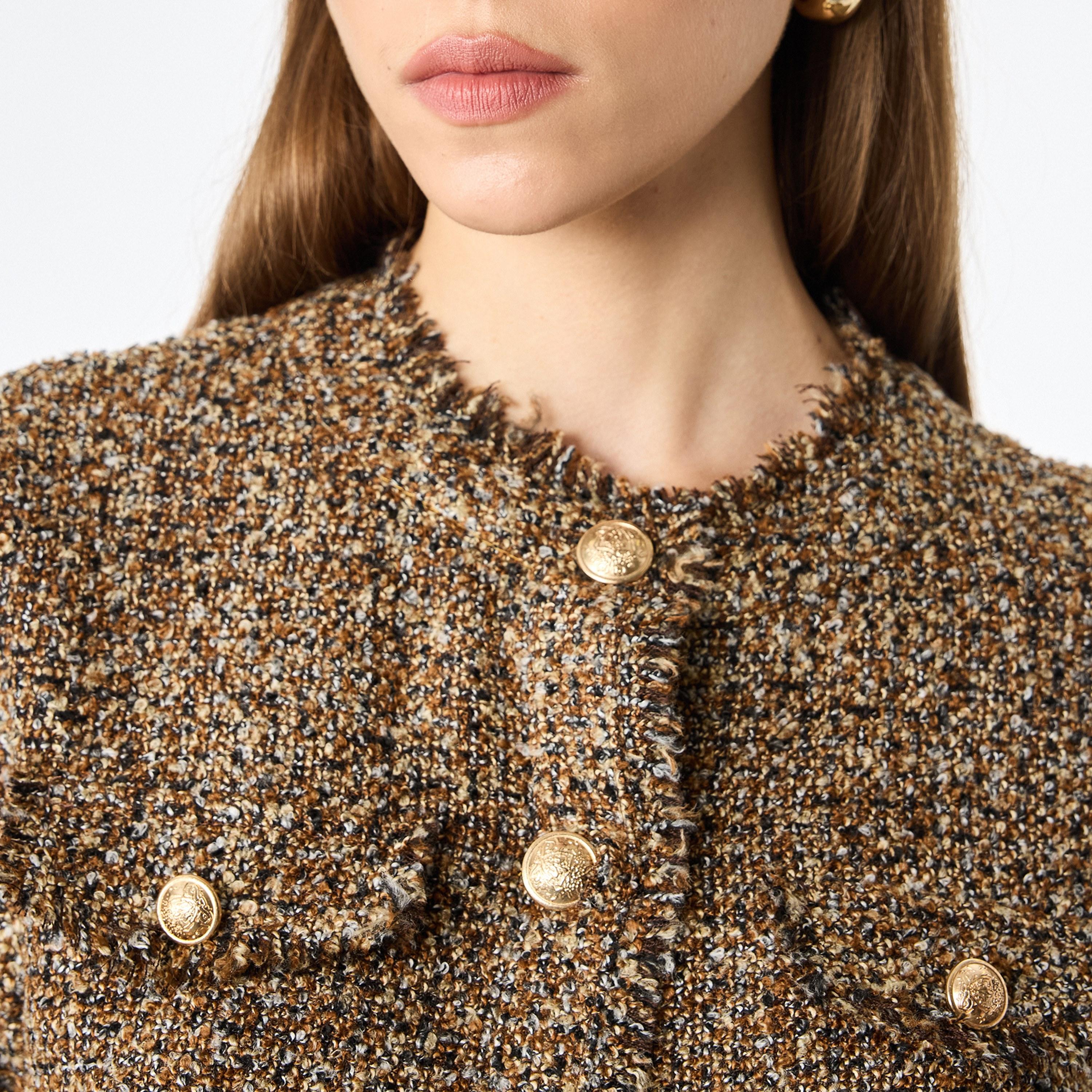 جاكيت حريمي تويد بدون ياقة باللون البني من كوتون-women-winterwear-coatsandjackets-jackets-image-4