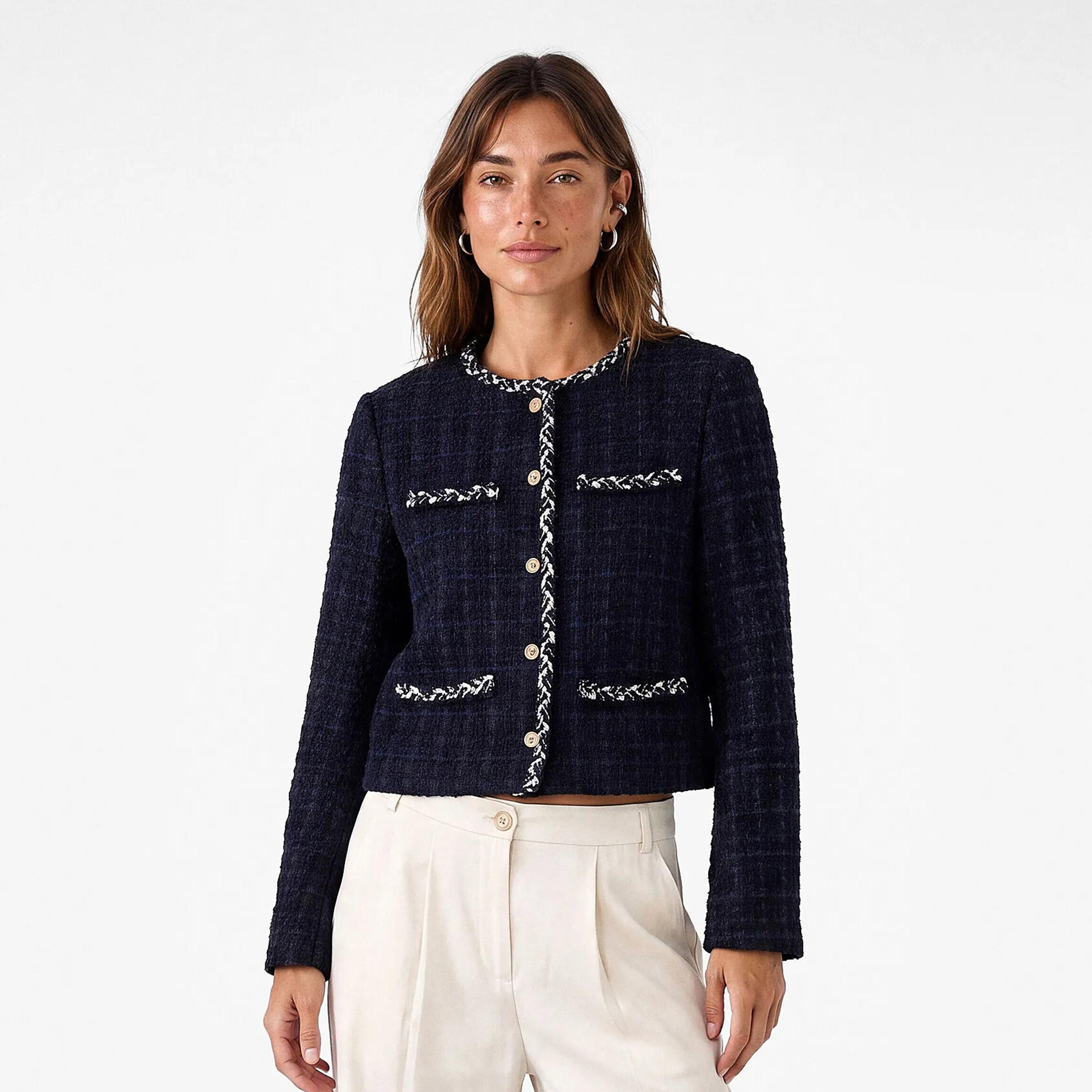 KOTON Navy Tweed Women's Jacket-women-winterwear-coatsandjackets-jackets-image-1