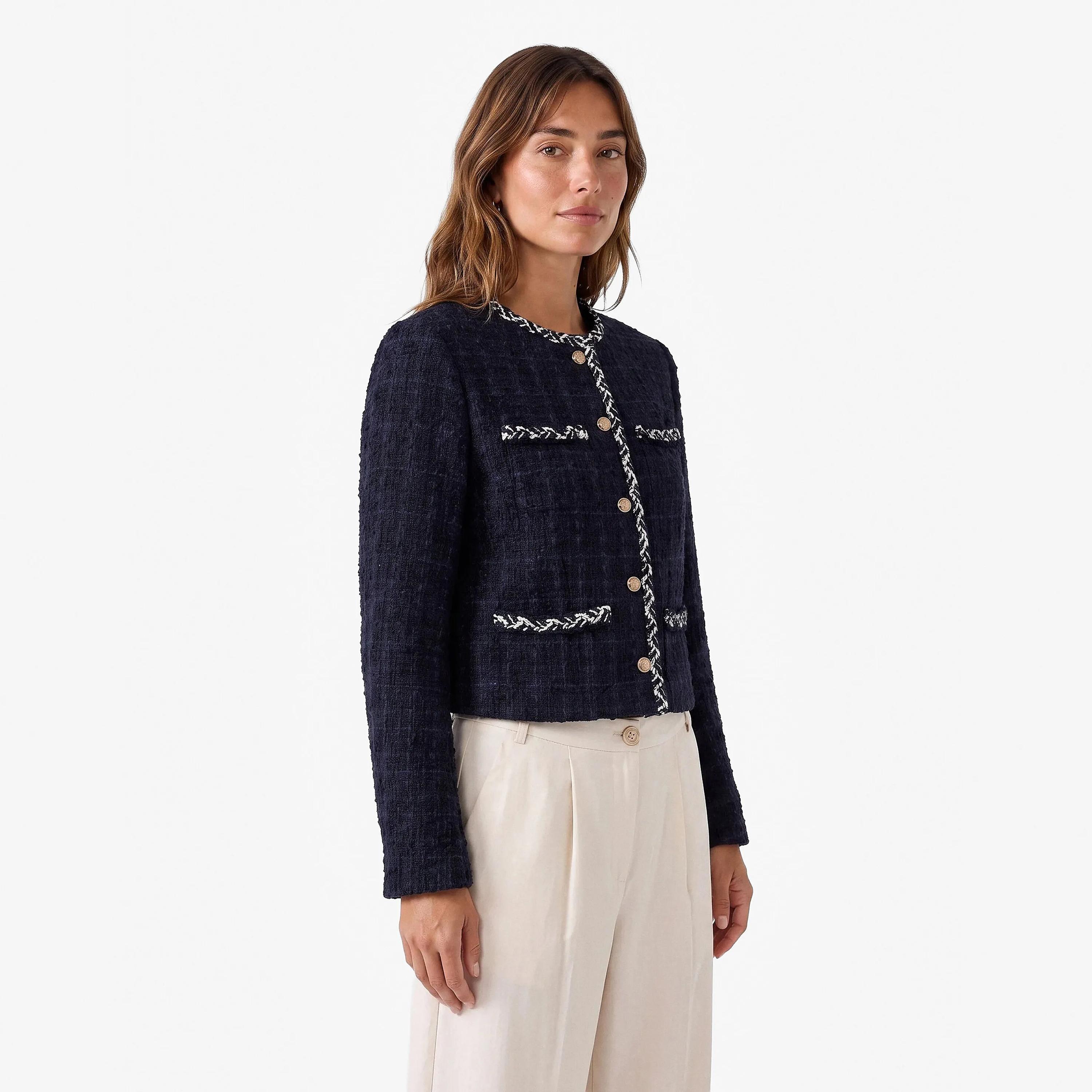 KOTON Navy Tweed Women's Jacket-women-winterwear-coatsandjackets-jackets-image-3