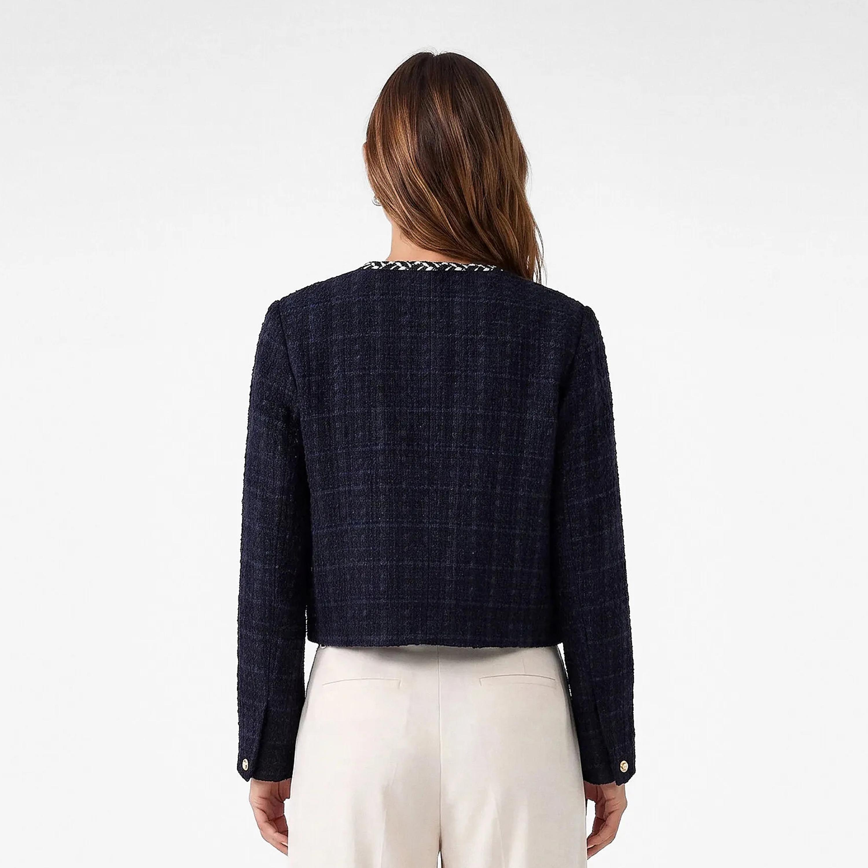 KOTON Navy Tweed Women's Jacket-women-winterwear-coatsandjackets-jackets-image-4