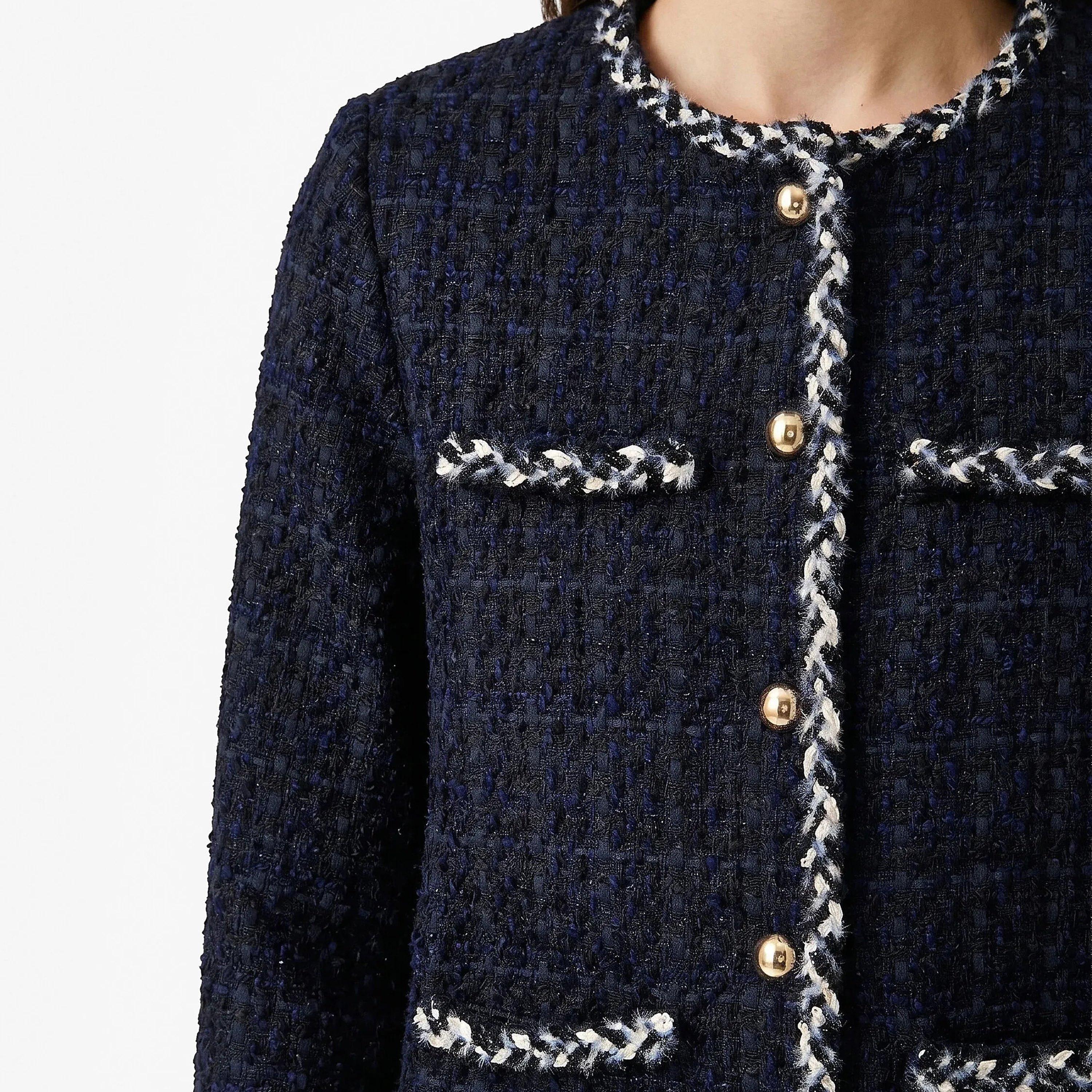 KOTON Navy Tweed Women's Jacket-women-winterwear-coatsandjackets-jackets-image-5