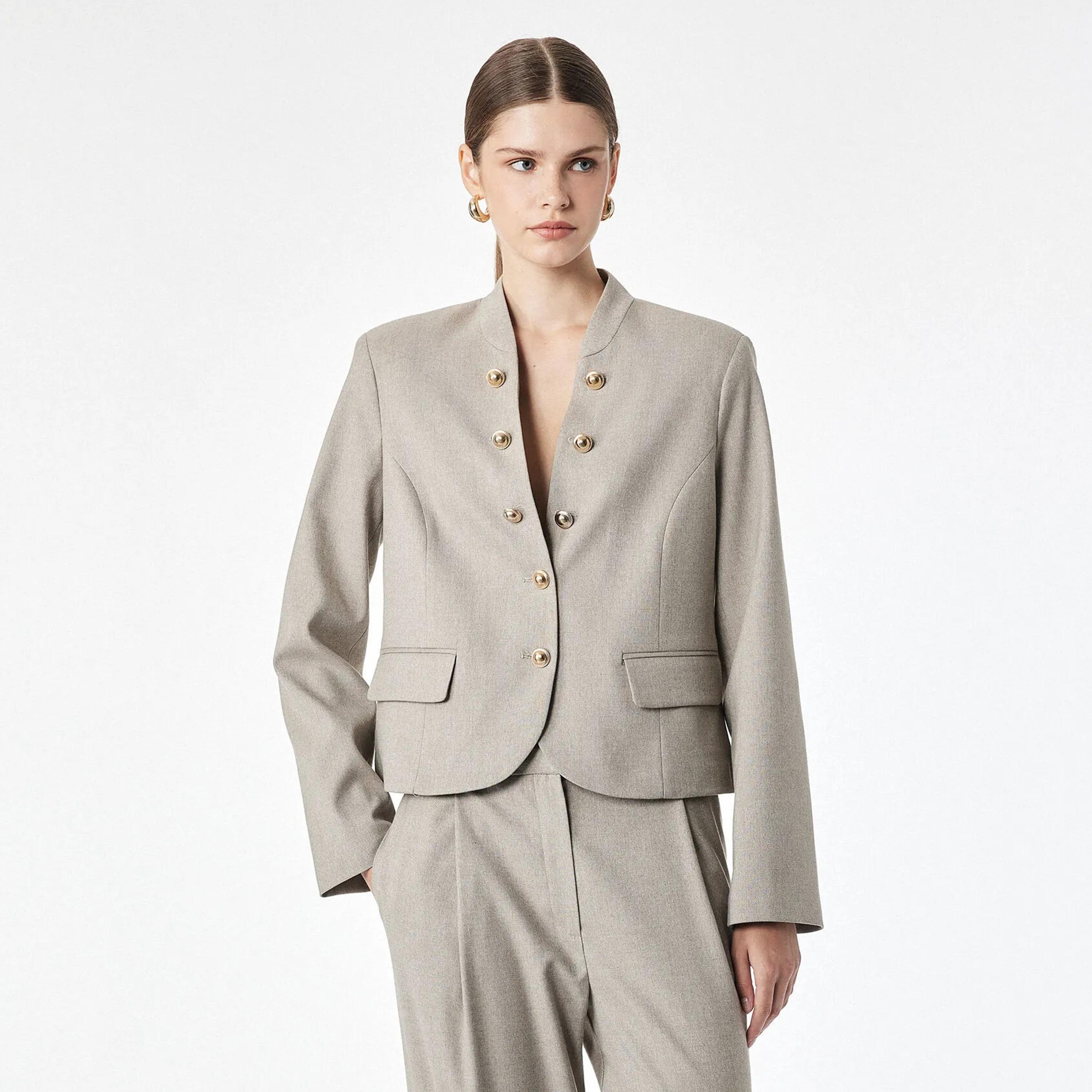 KOTON Beige Mandarin Collar Women's Blazer-women-clothing-coatsandjackets-blazers-image-1