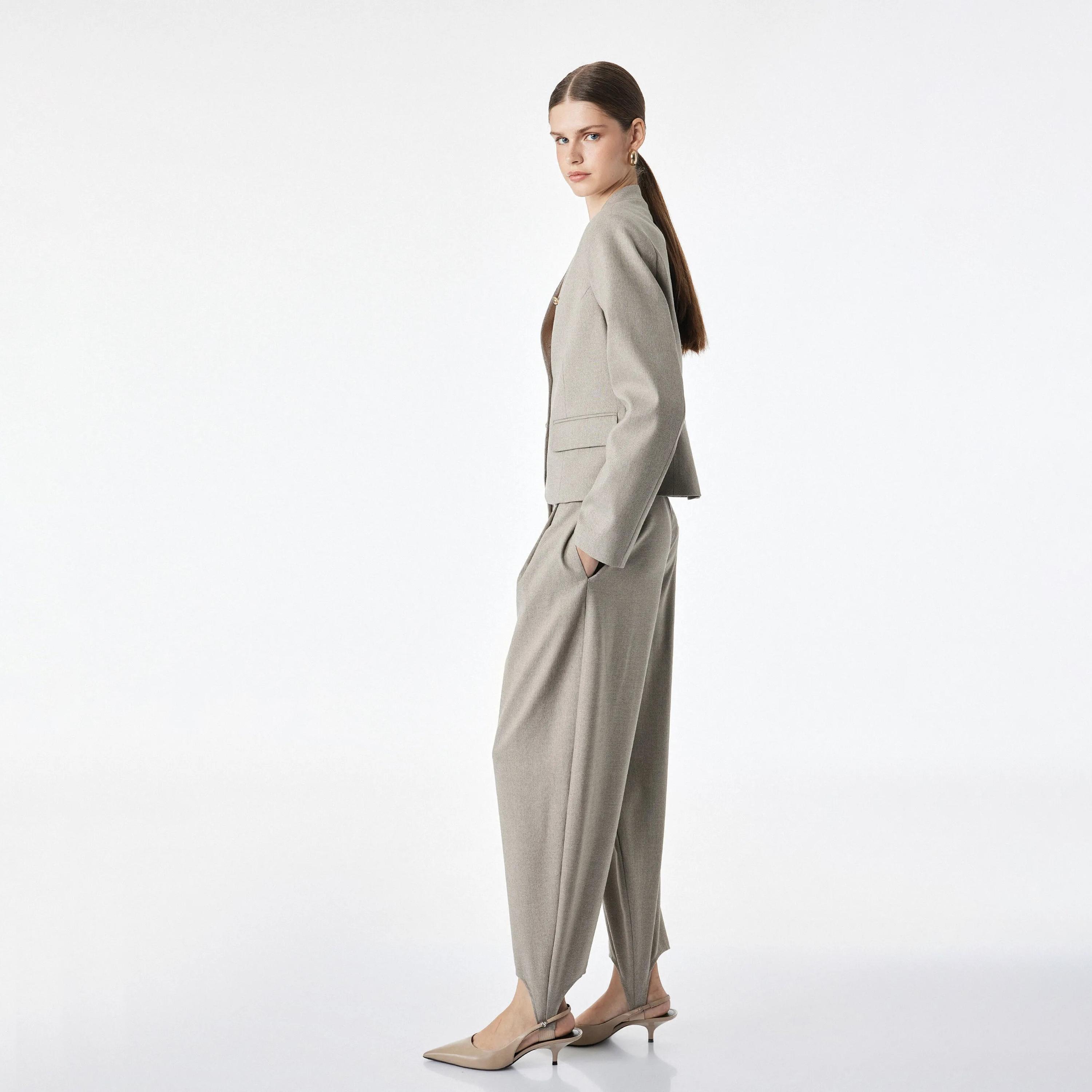 KOTON Beige Mandarin Collar Women's Blazer-women-clothing-coatsandjackets-blazers-image-2