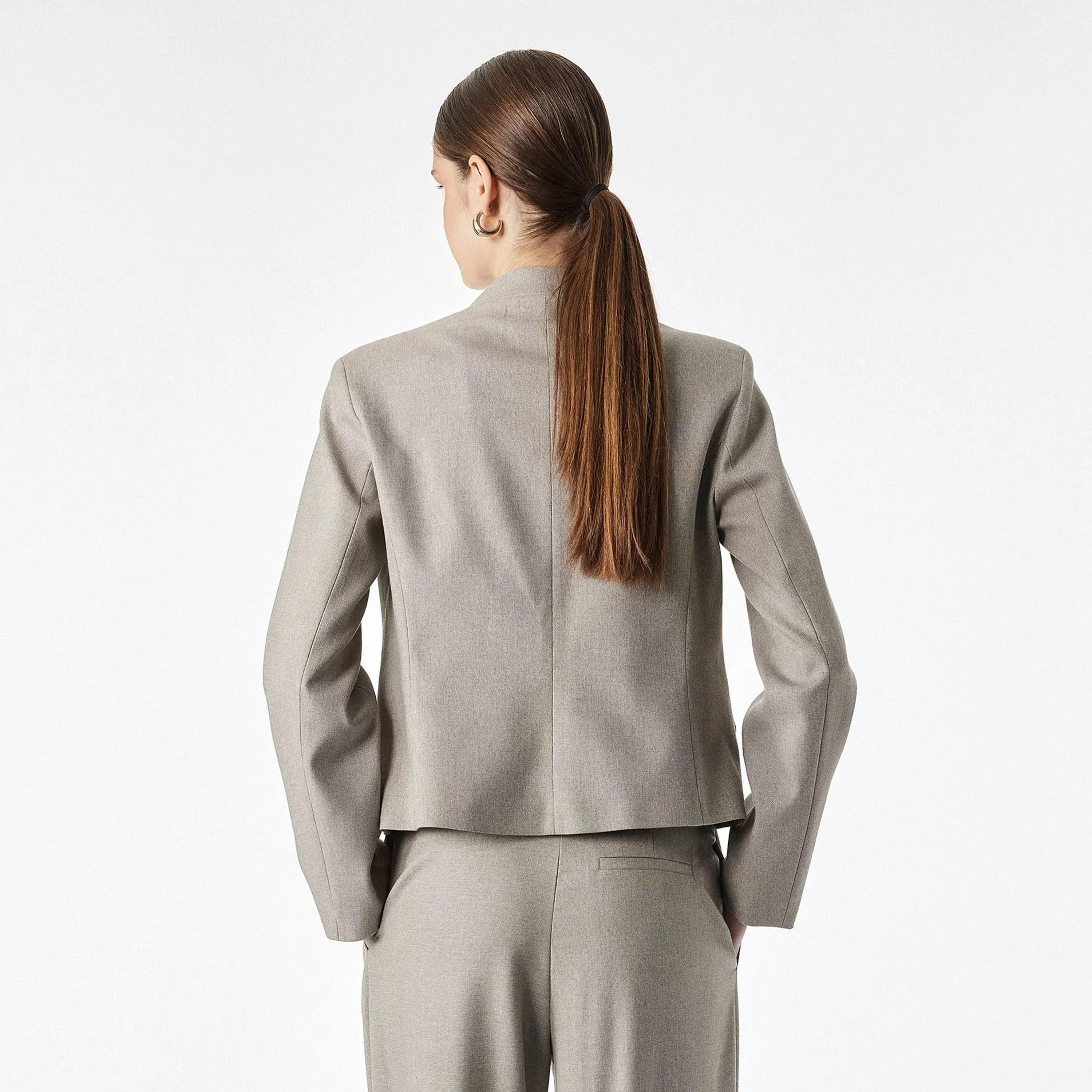 KOTON Beige Mandarin Collar Women's Blazer-women-clothing-coatsandjackets-blazers-image-3