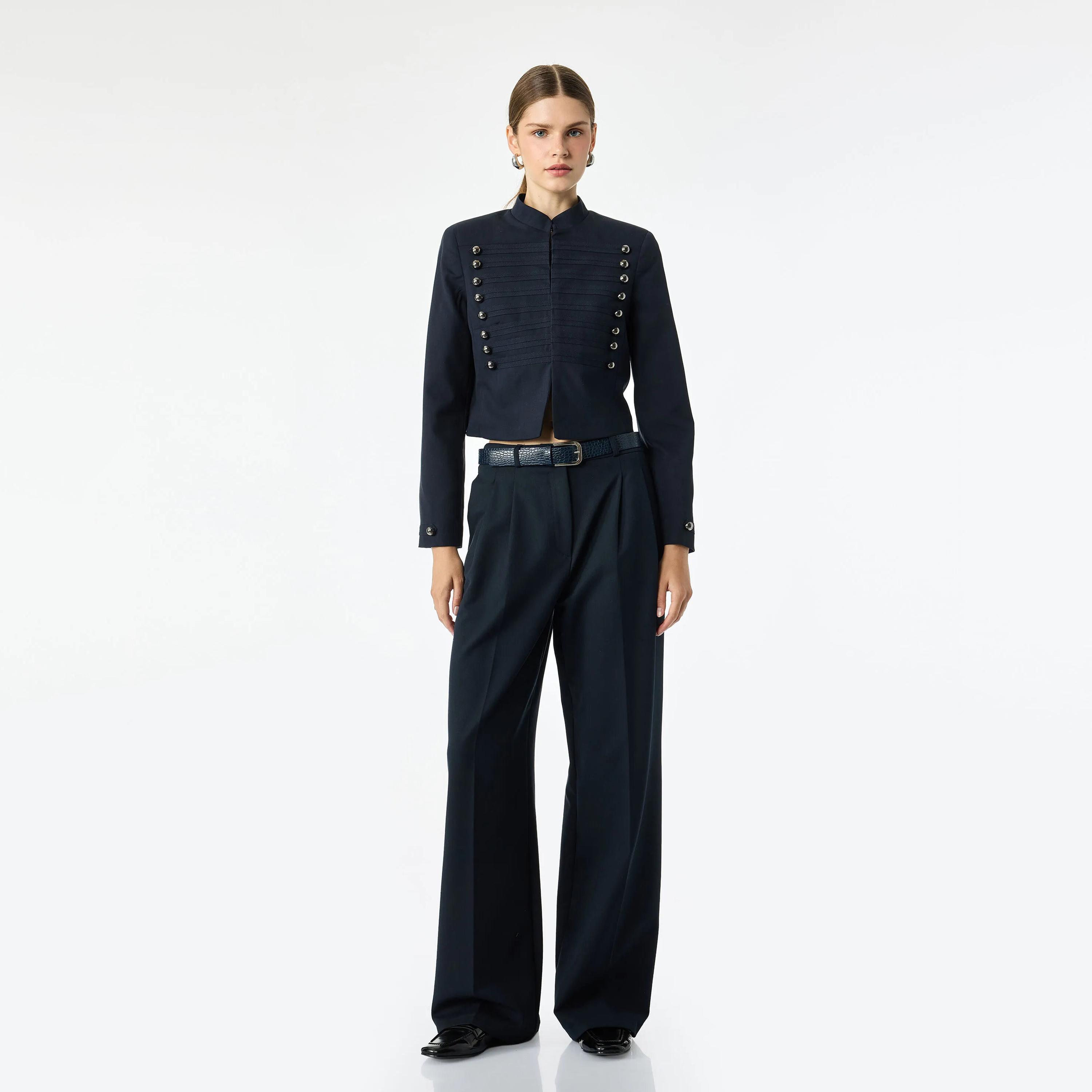 KOTON Navy Mandarin Collar Women's Jacket-women-winterwear-coatsandjackets-jackets-image-2