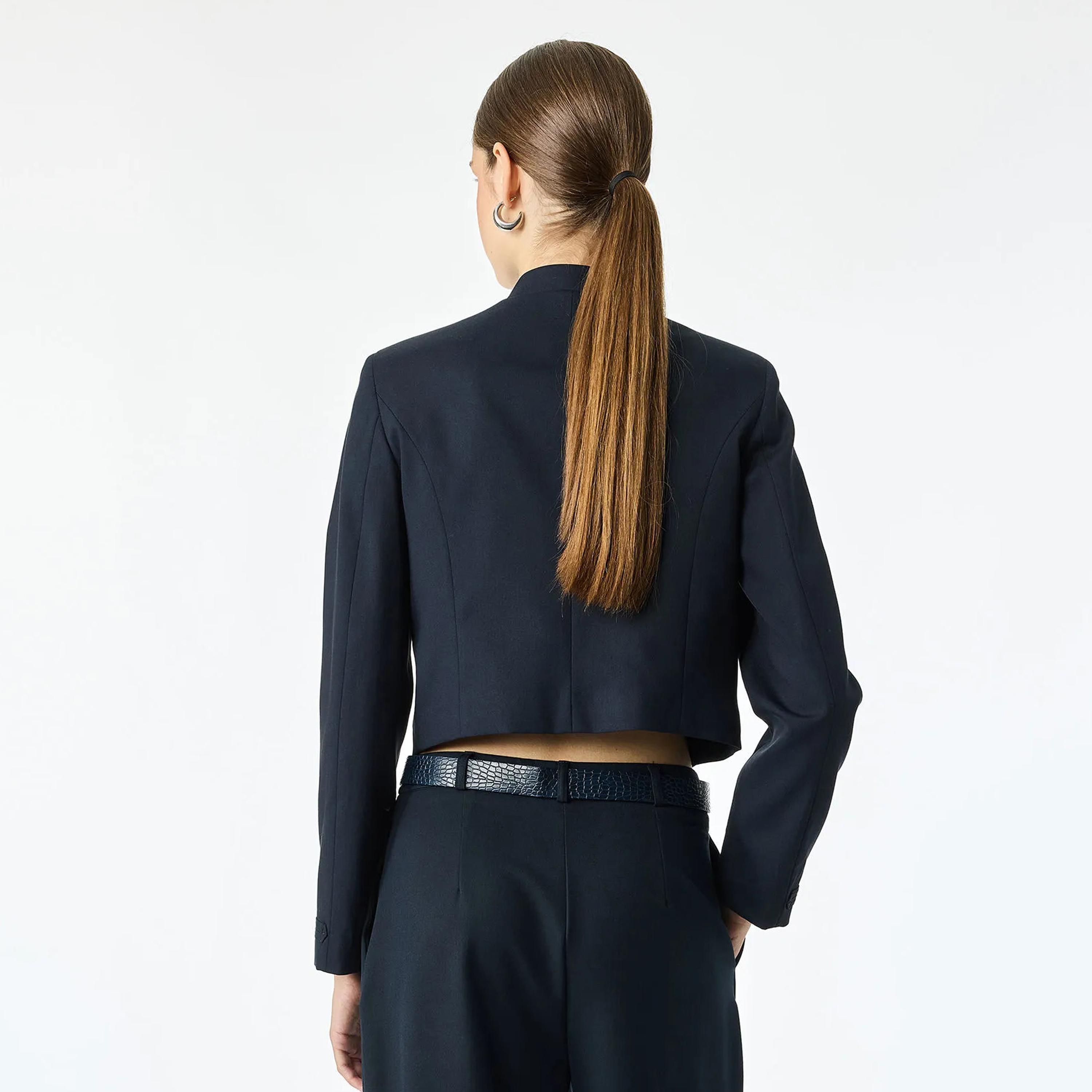 KOTON Navy Mandarin Collar Women's Jacket-women-winterwear-coatsandjackets-jackets-image-3