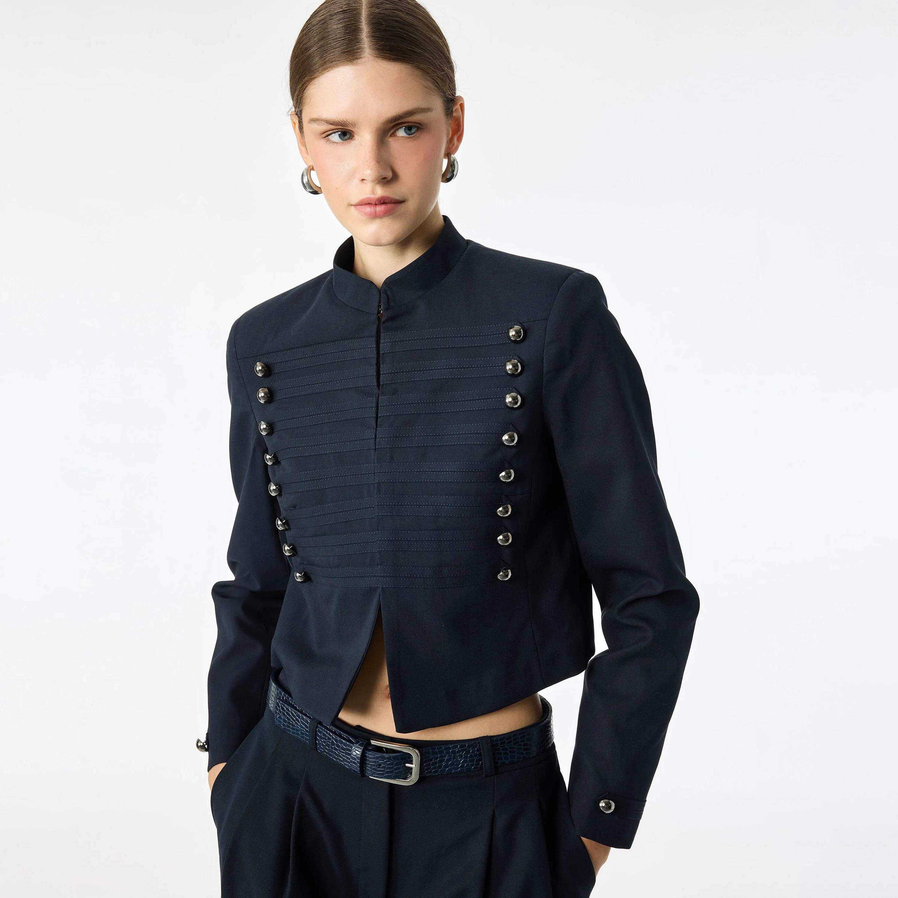 KOTON Navy Mandarin Collar Women's Jacket-women-winterwear-coatsandjackets-jackets-image-6