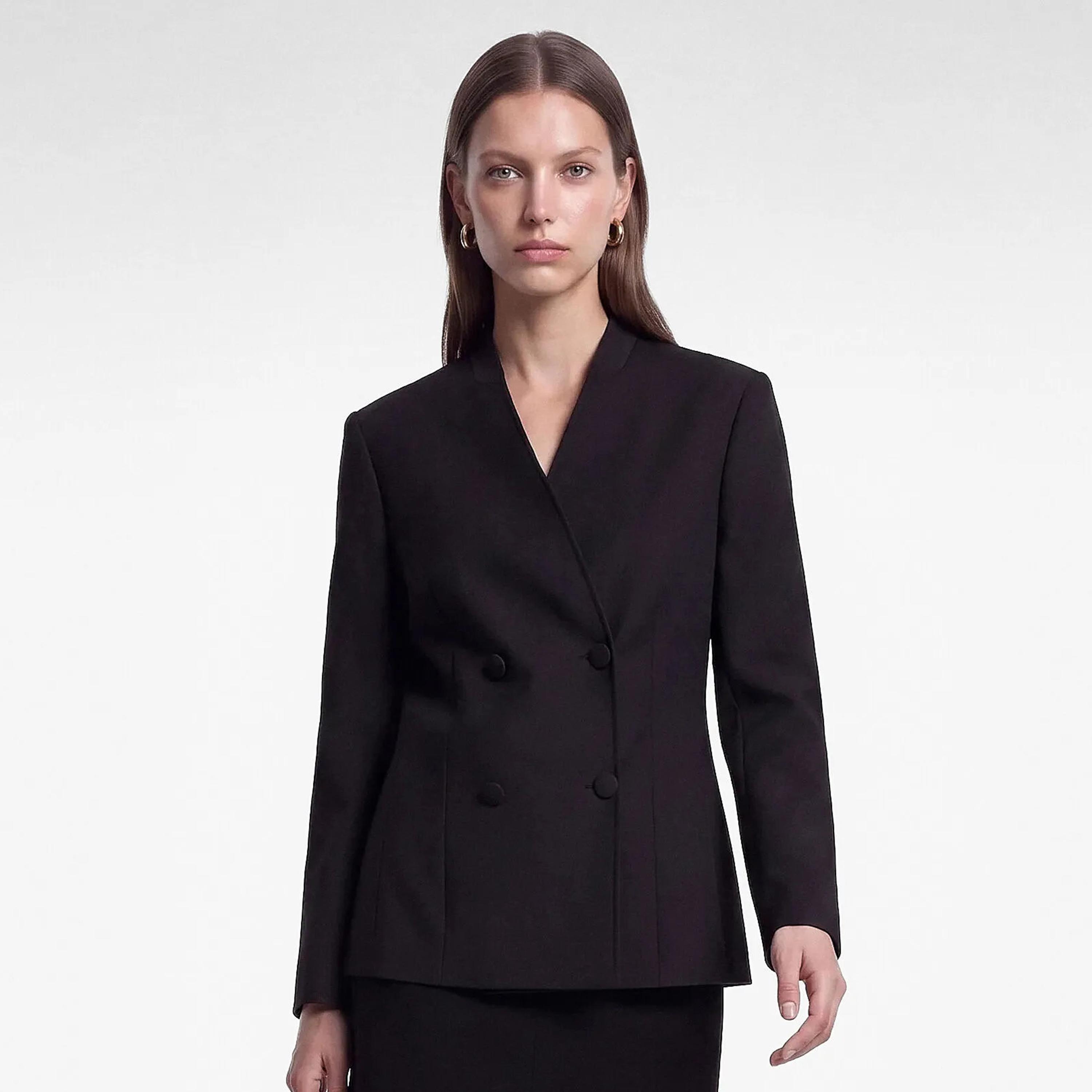 KOTON Black Collarless Women's Double Breasted Blazer-women-clothing-coatsandjackets-blazers-image-1