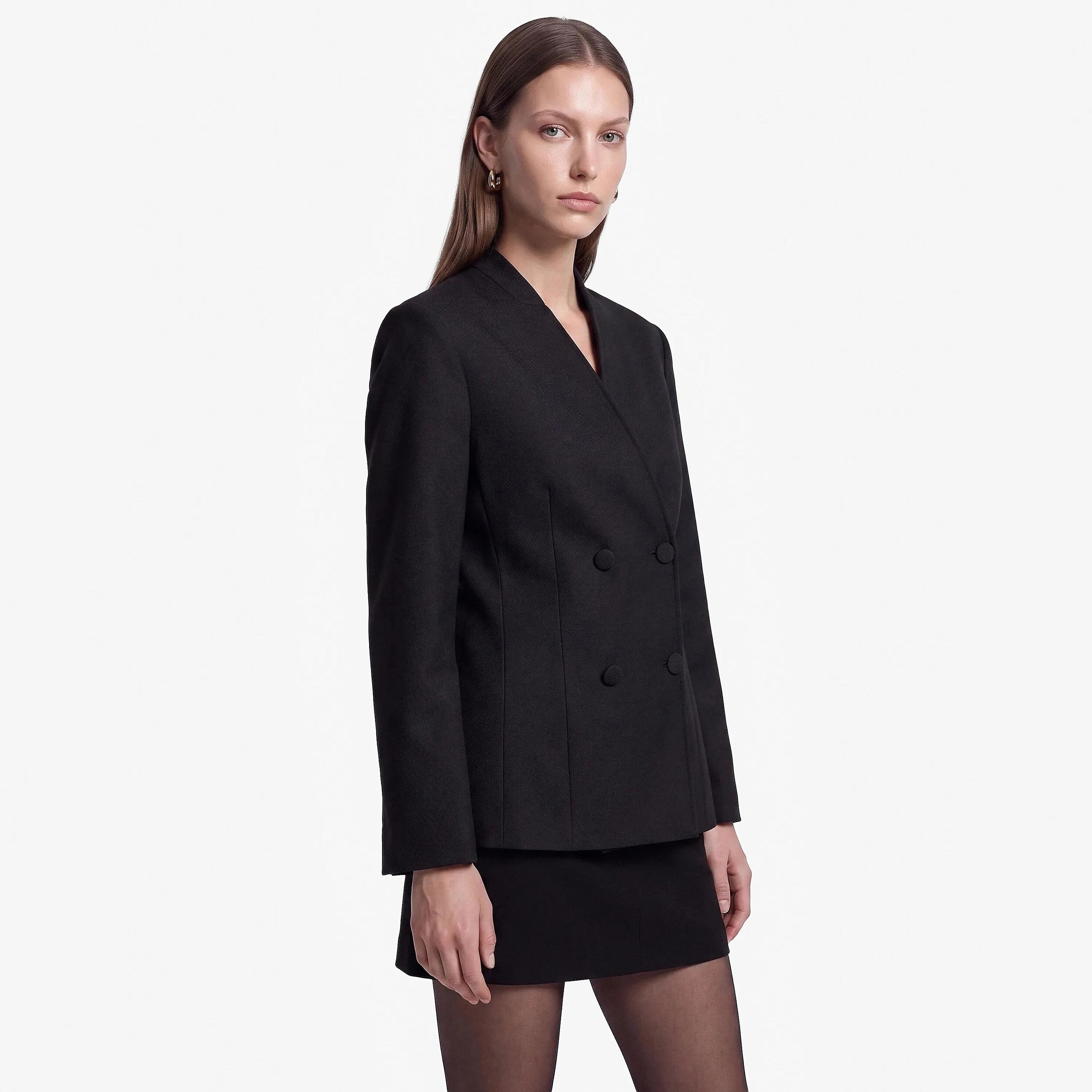 KOTON Black Collarless Women's Double Breasted Blazer-women-clothing-coatsandjackets-blazers-image-3