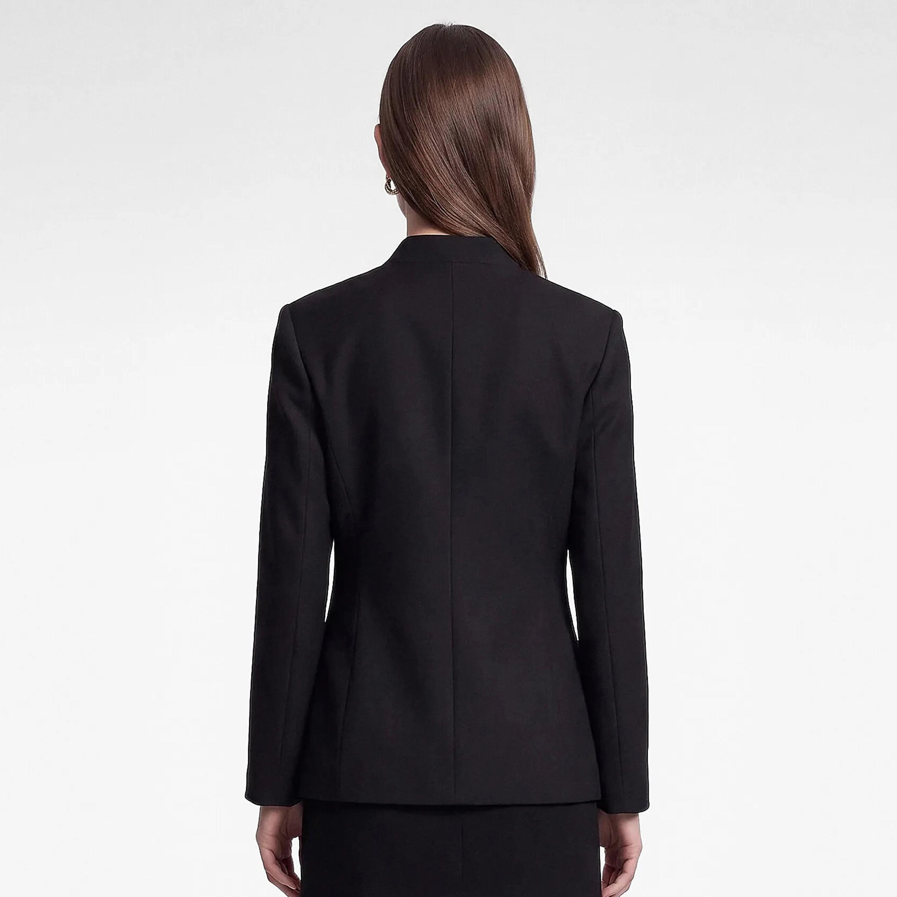 KOTON Black Collarless Women's Double Breasted Blazer-women-clothing-coatsandjackets-blazers-image-4
