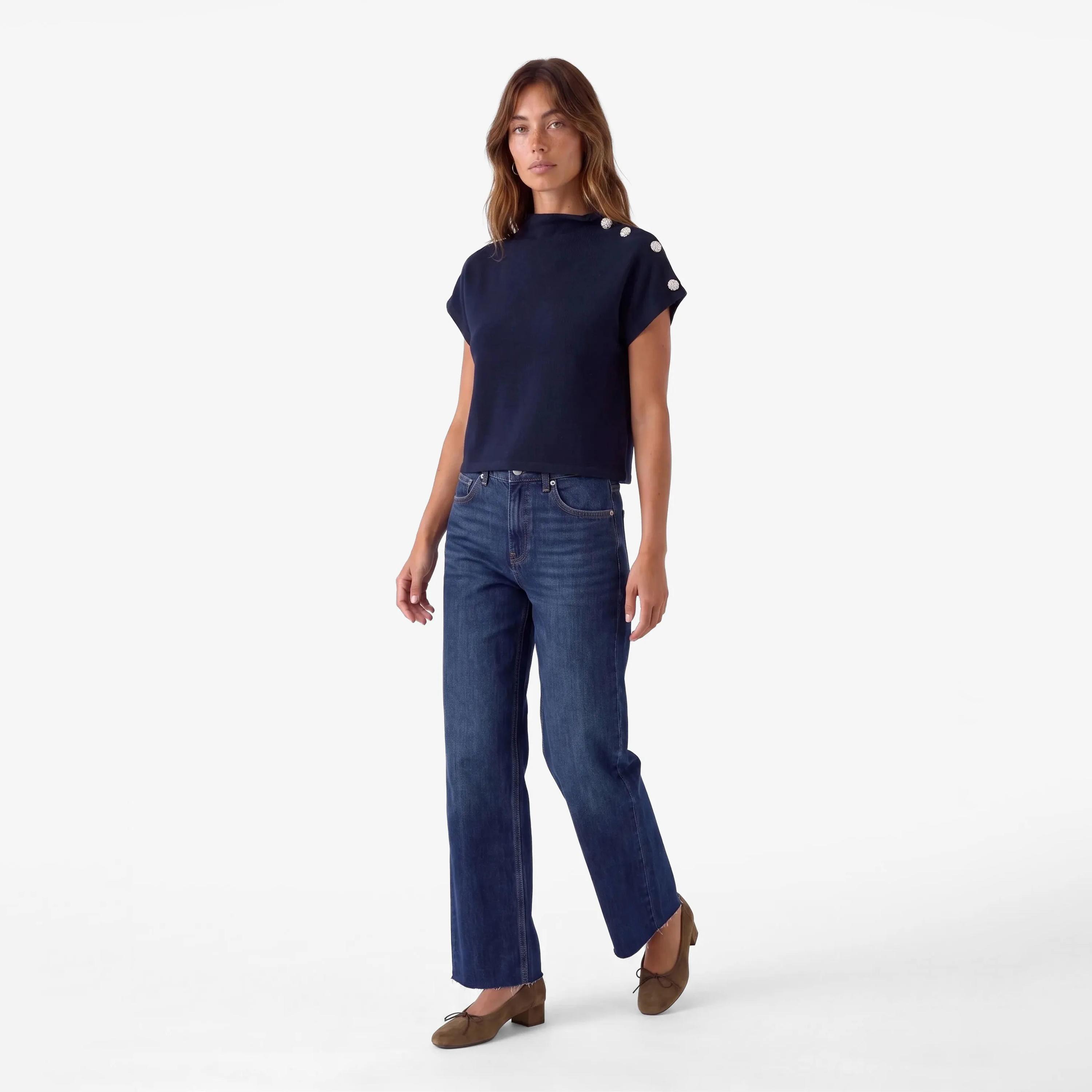 KOTON Navy Cotton High Neck Women's Top-women-clothing-shirtsandblouses-blouses-image-2