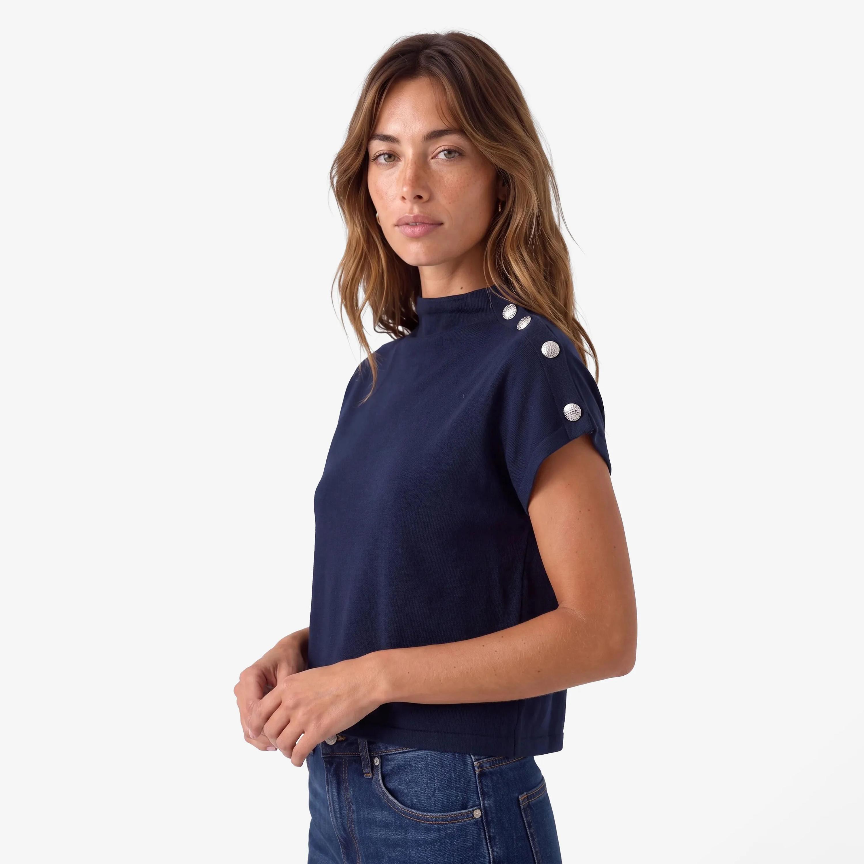 KOTON Navy Cotton High Neck Women's Top-women-clothing-shirtsandblouses-blouses-image-3