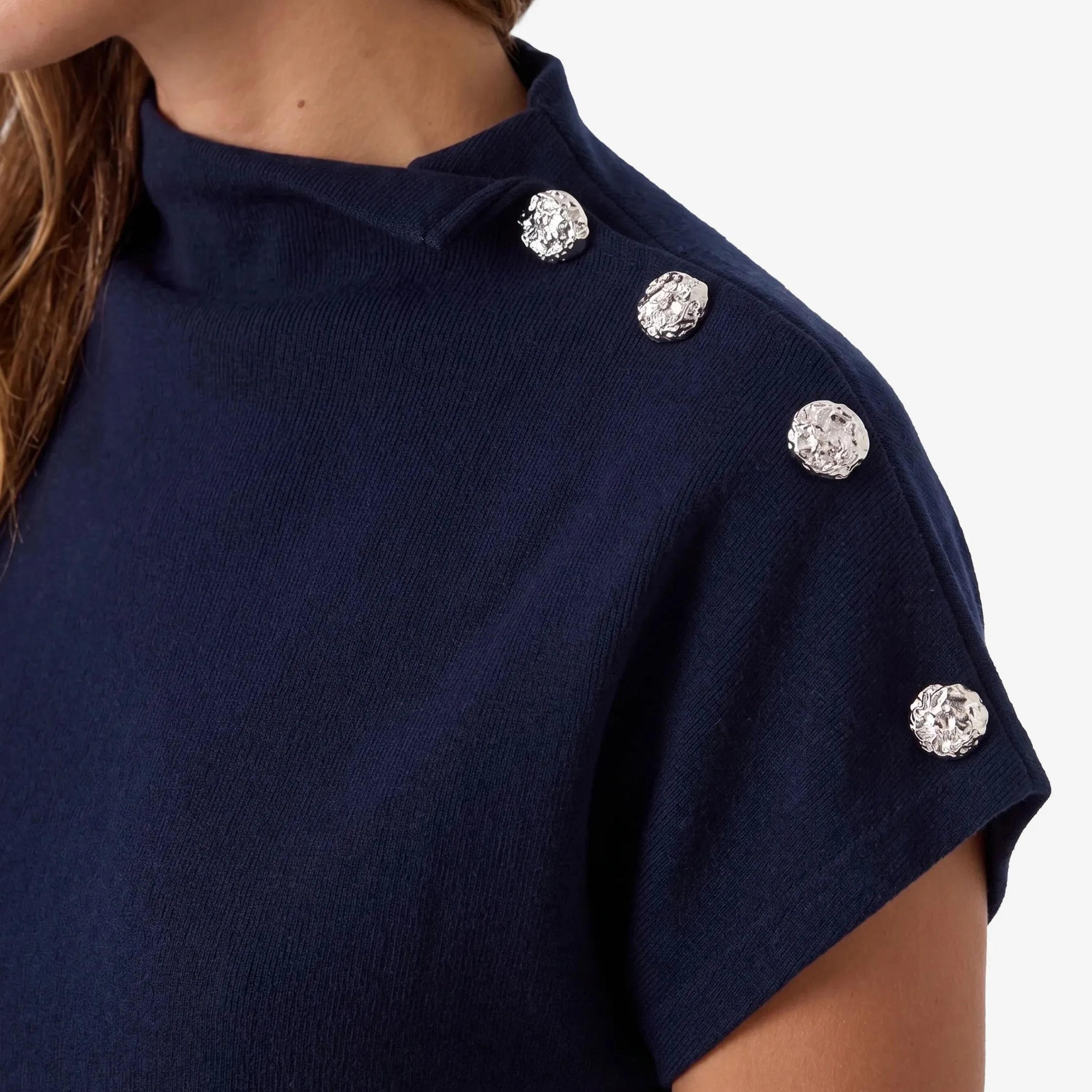 KOTON Navy Cotton High Neck Women's Top-women-clothing-shirtsandblouses-blouses-image-5
