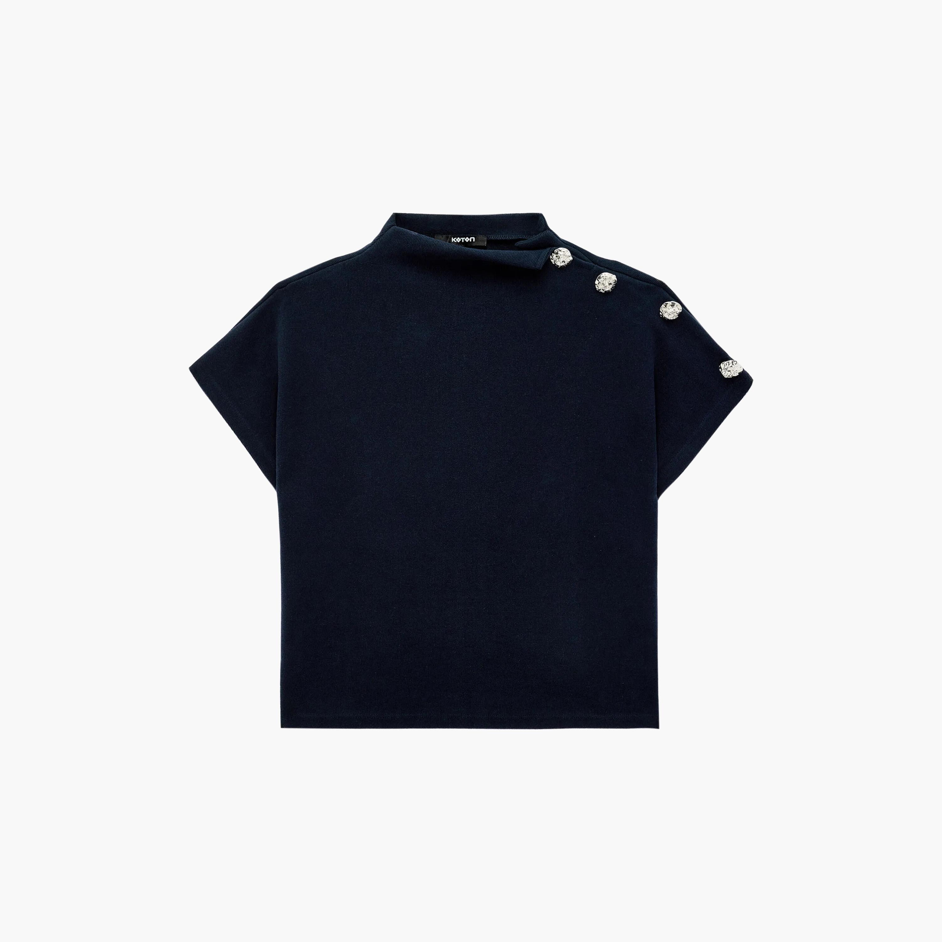 KOTON Navy Cotton High Neck Women's Top-women-clothing-shirtsandblouses-blouses-image-6