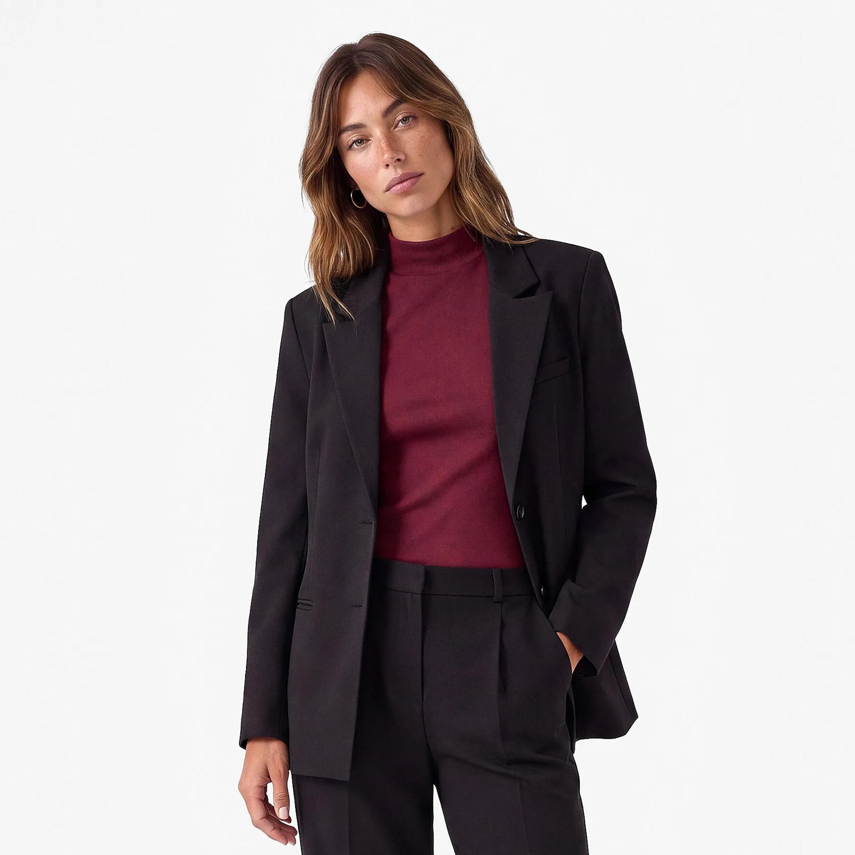 KOTON Black Cotton Lapel Collar Women's Single Breasted Blazer-women-clothing-coatsandjackets-blazers-image-1