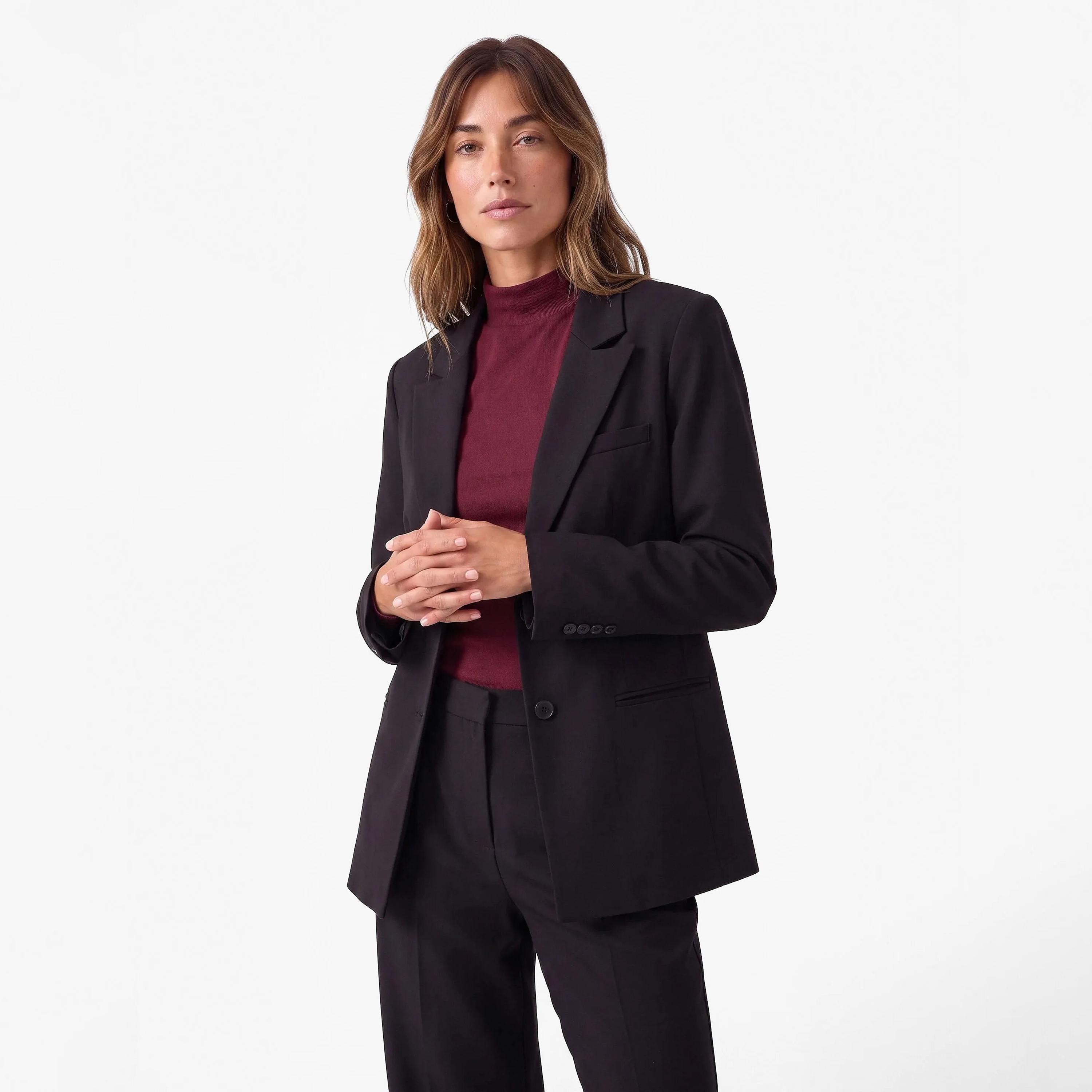 KOTON Black Cotton Lapel Collar Women's Single Breasted Blazer-women-clothing-coatsandjackets-blazers-image-3