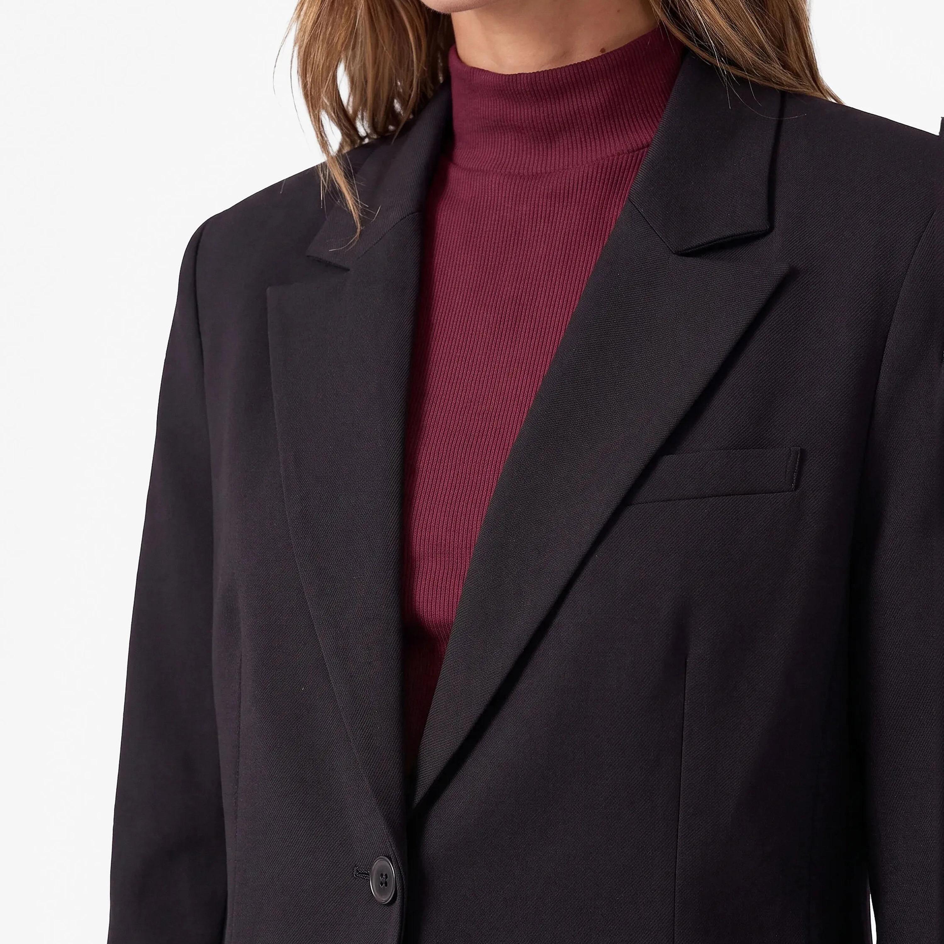 KOTON Black Cotton Lapel Collar Women's Single Breasted Blazer-women-clothing-coatsandjackets-blazers-image-5