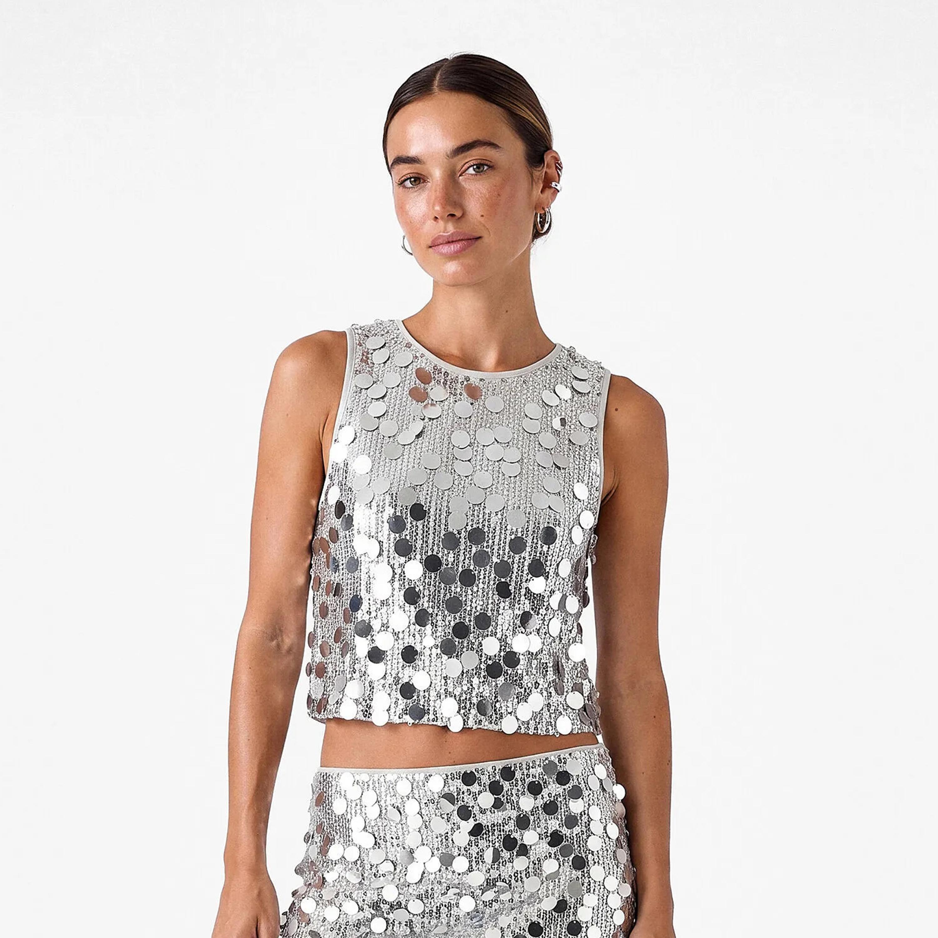 KOTON Silver Sequined Women's Top-women-clothing-shirtsandblouses-blouses-image-1
