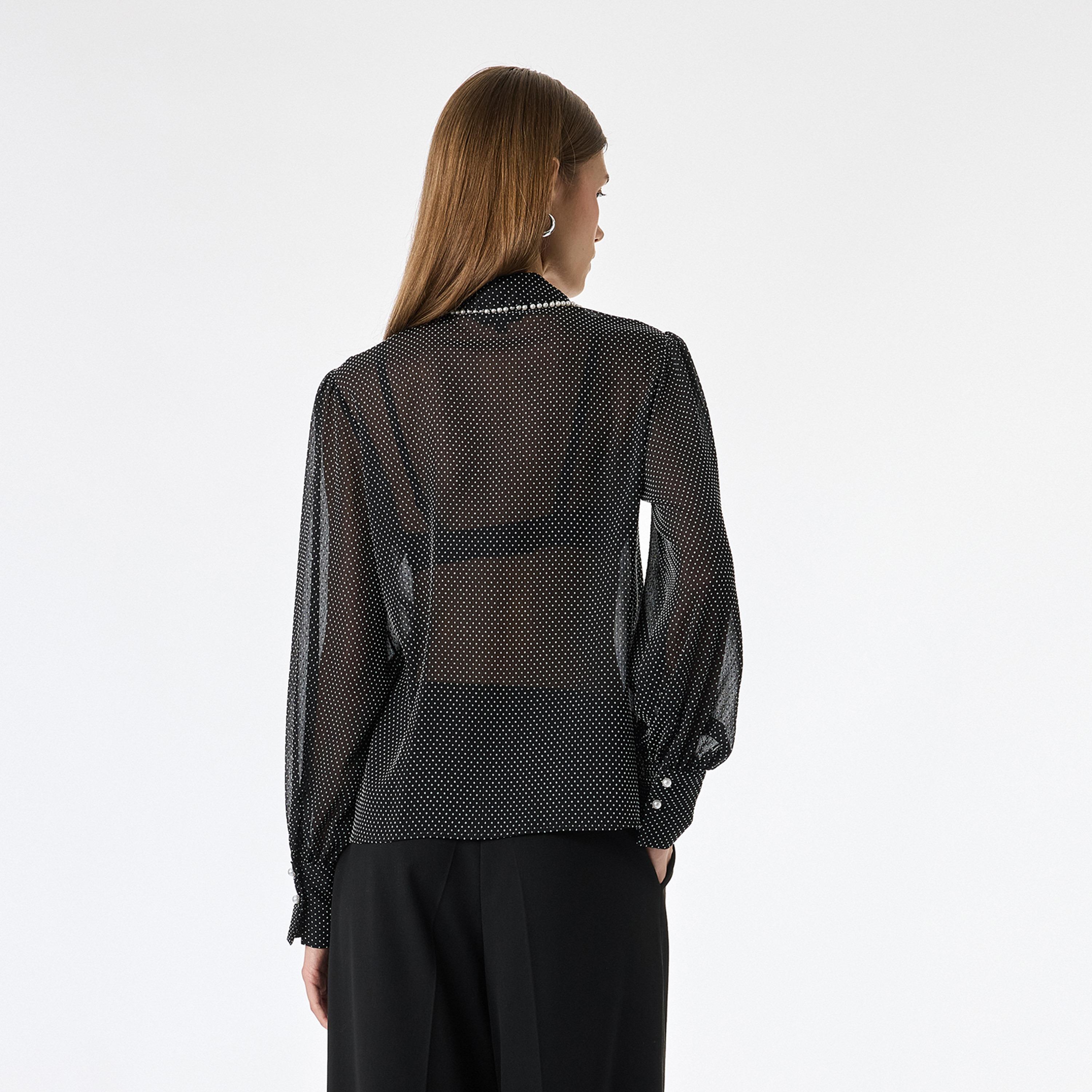 KOTON Black Polka Dot Collared Bishop Sleeves Women's Shirt-women-clothing-shirtsandblouses-shirts-image-3