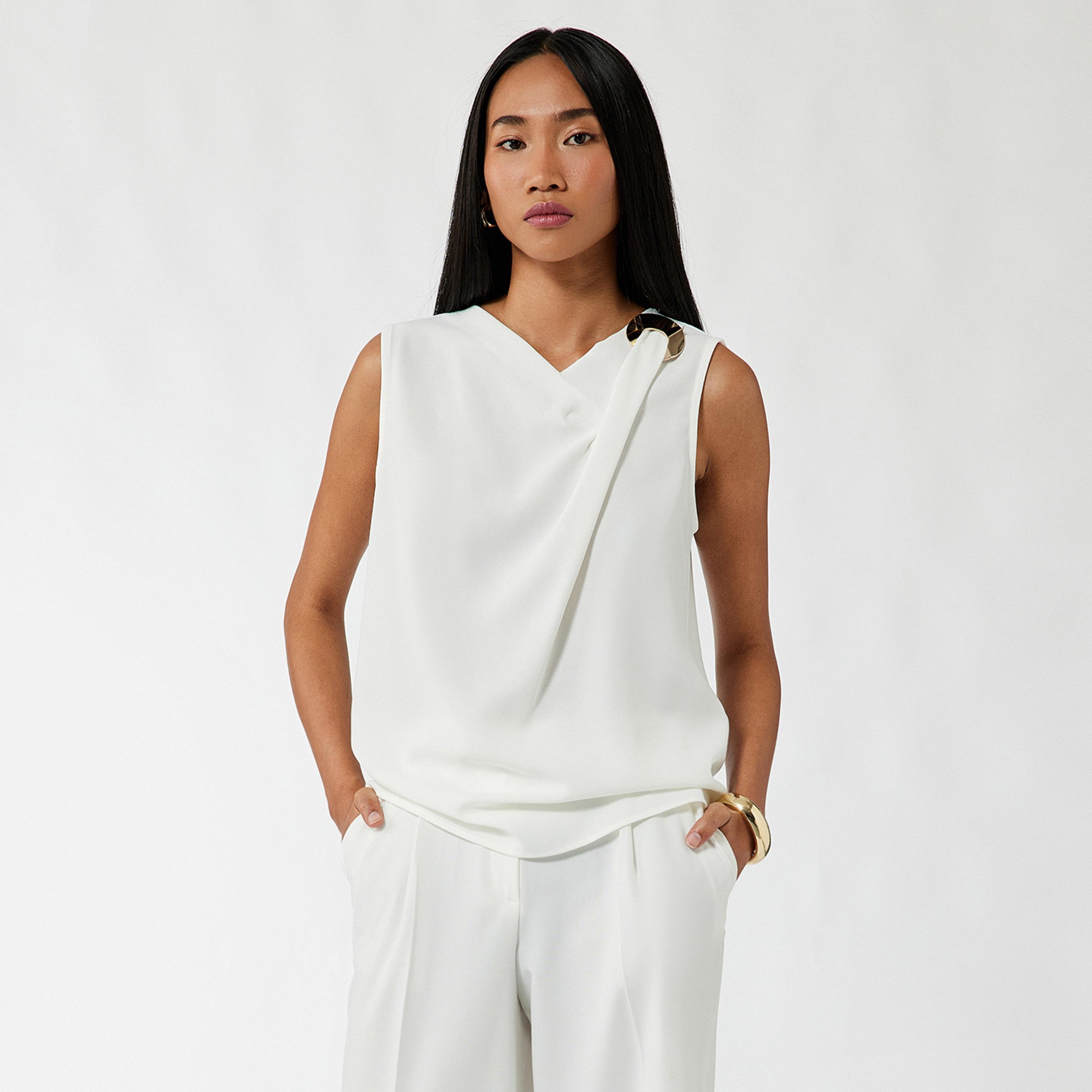 توب حريمي بفتحة رقبة منسدلة (كاول نك) باللون الأبيض من كوتون-women-clothing-shirtsandblouses-blouses-image-1