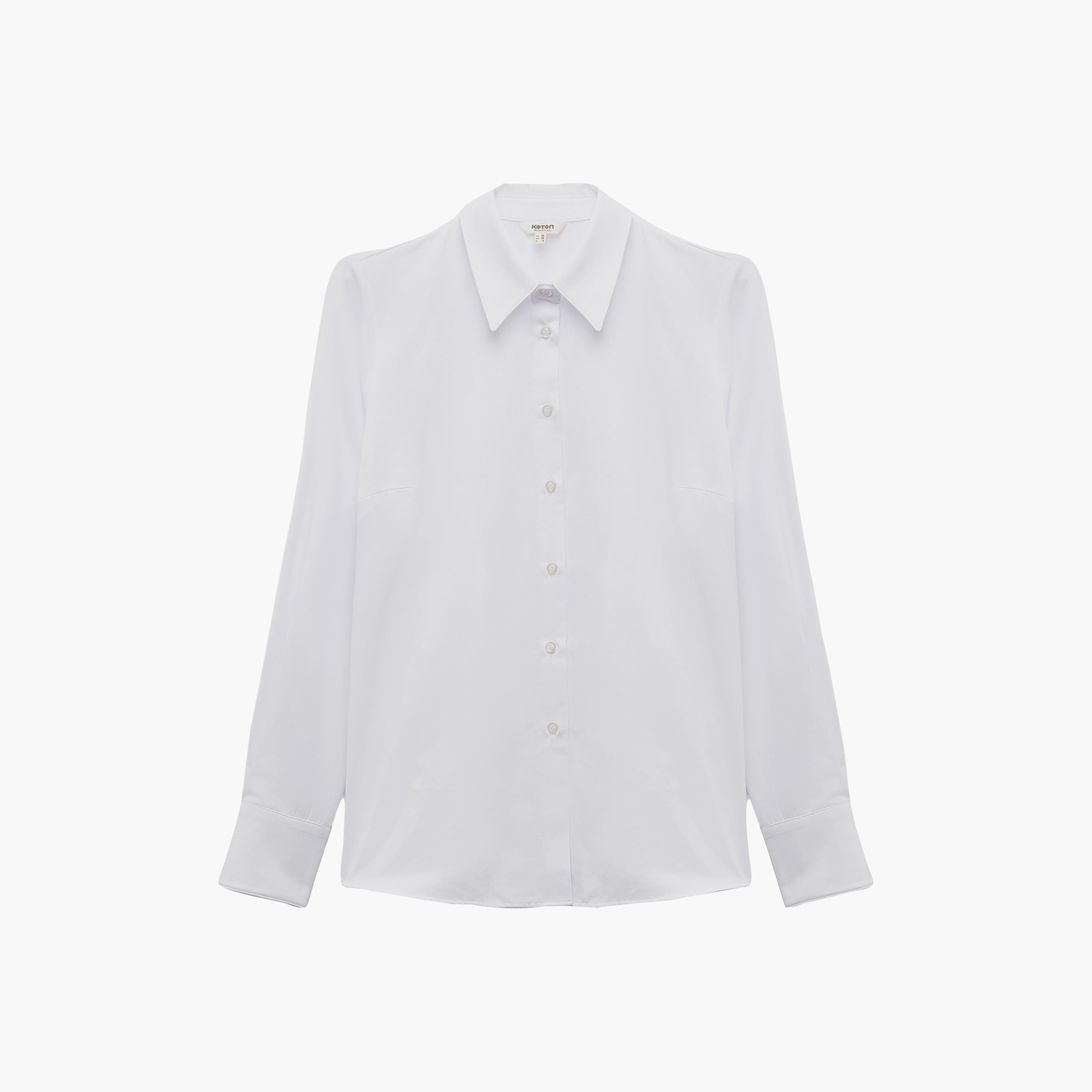 KOTON White Cotton Pointed Collar Women's Shirt-women-clothing-shirtsandblouses-shirts-image-3