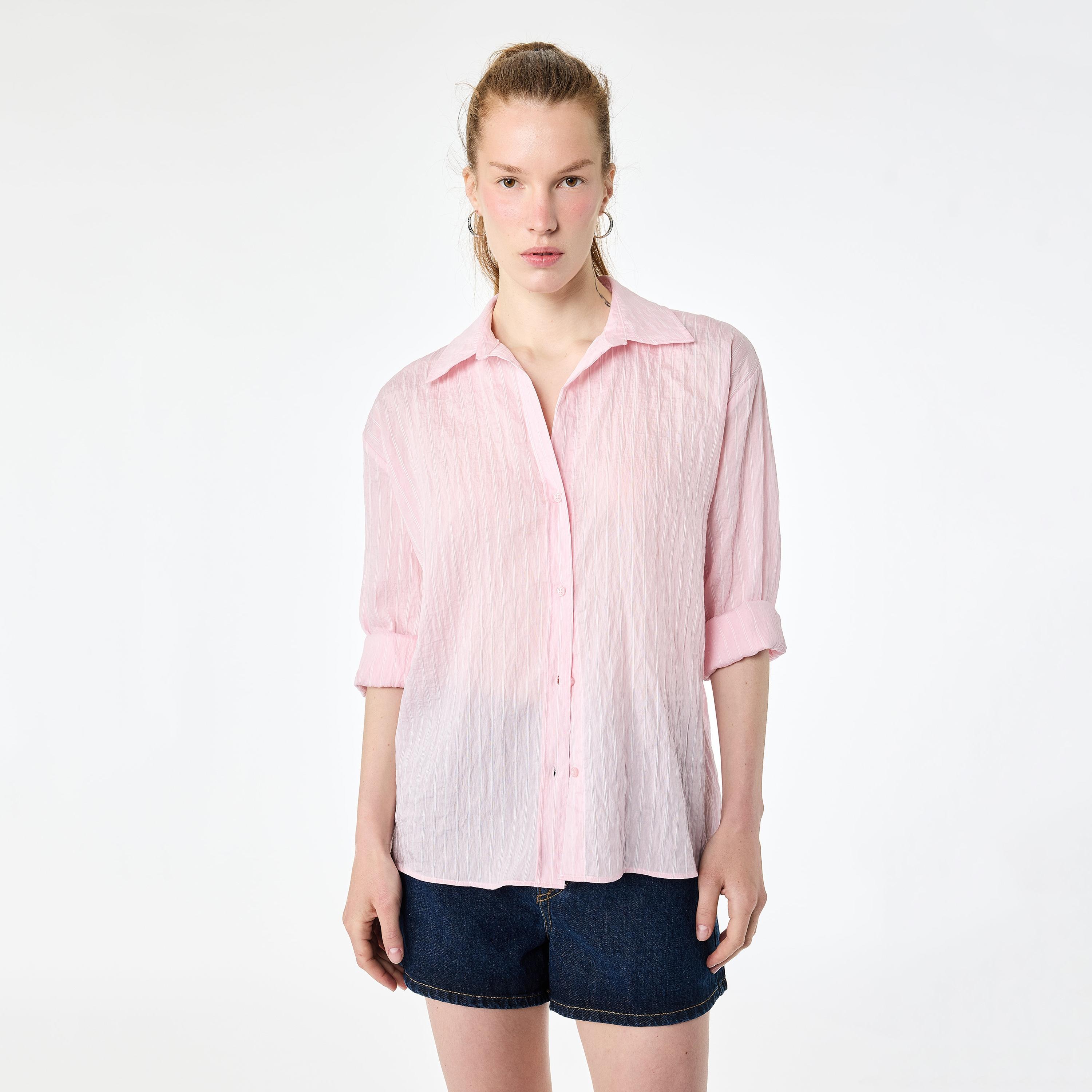 KOTON Pink Striped Collared Women's Shirt-women-clothing-shirtsandblouses-shirts-image-1