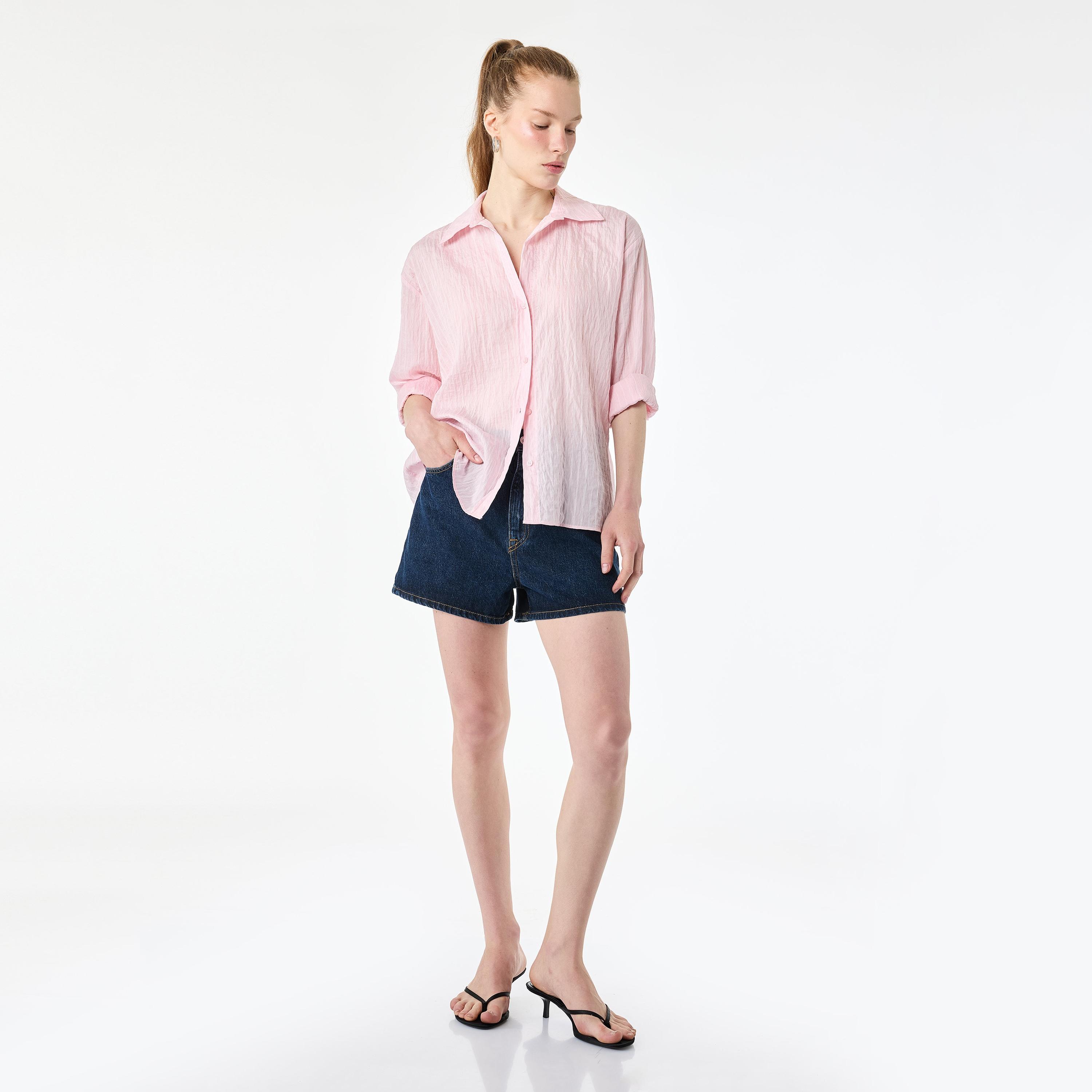 KOTON Pink Striped Collared Women's Shirt-women-clothing-shirtsandblouses-shirts-image-2