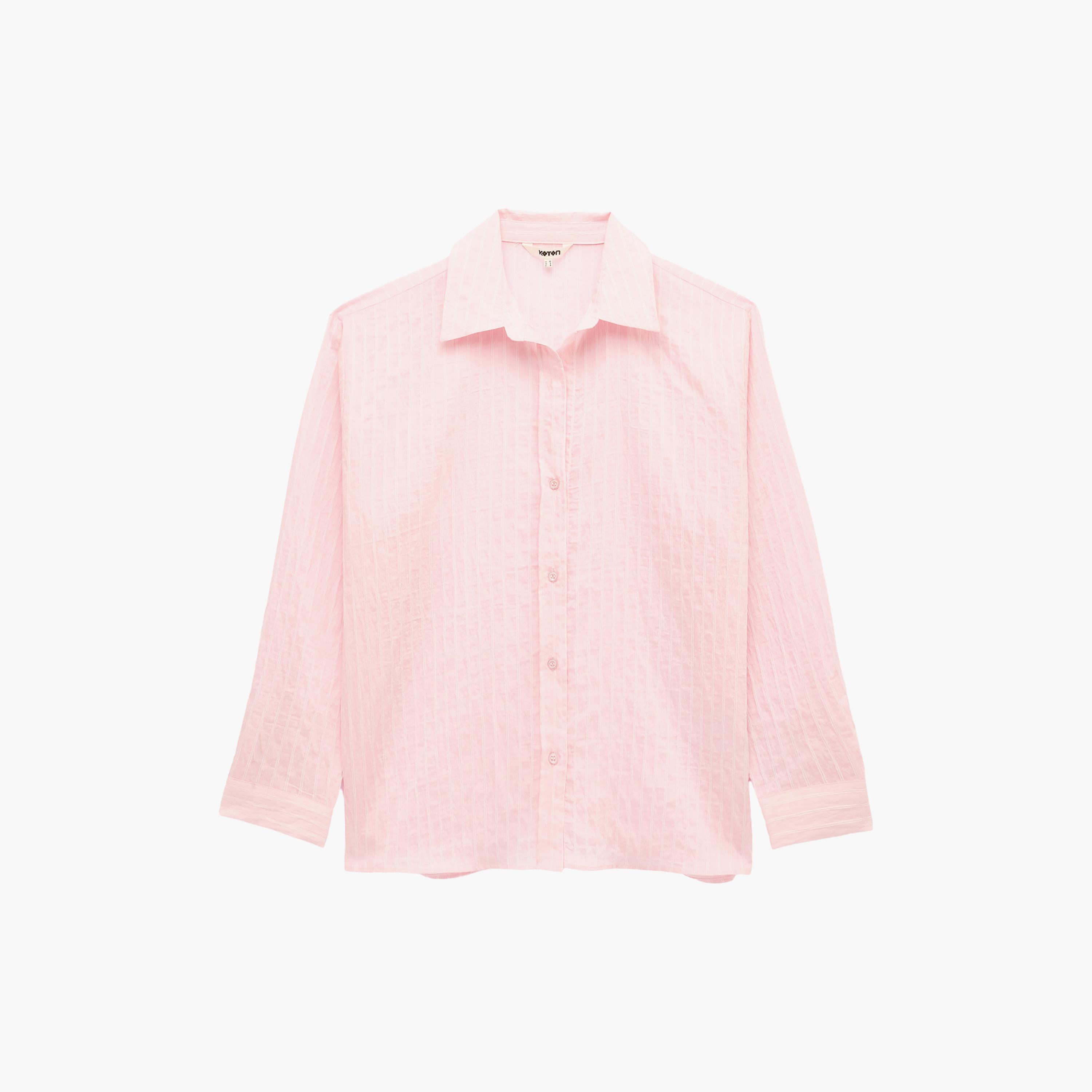 KOTON Pink Striped Collared Women's Shirt-women-clothing-shirtsandblouses-shirts-image-3