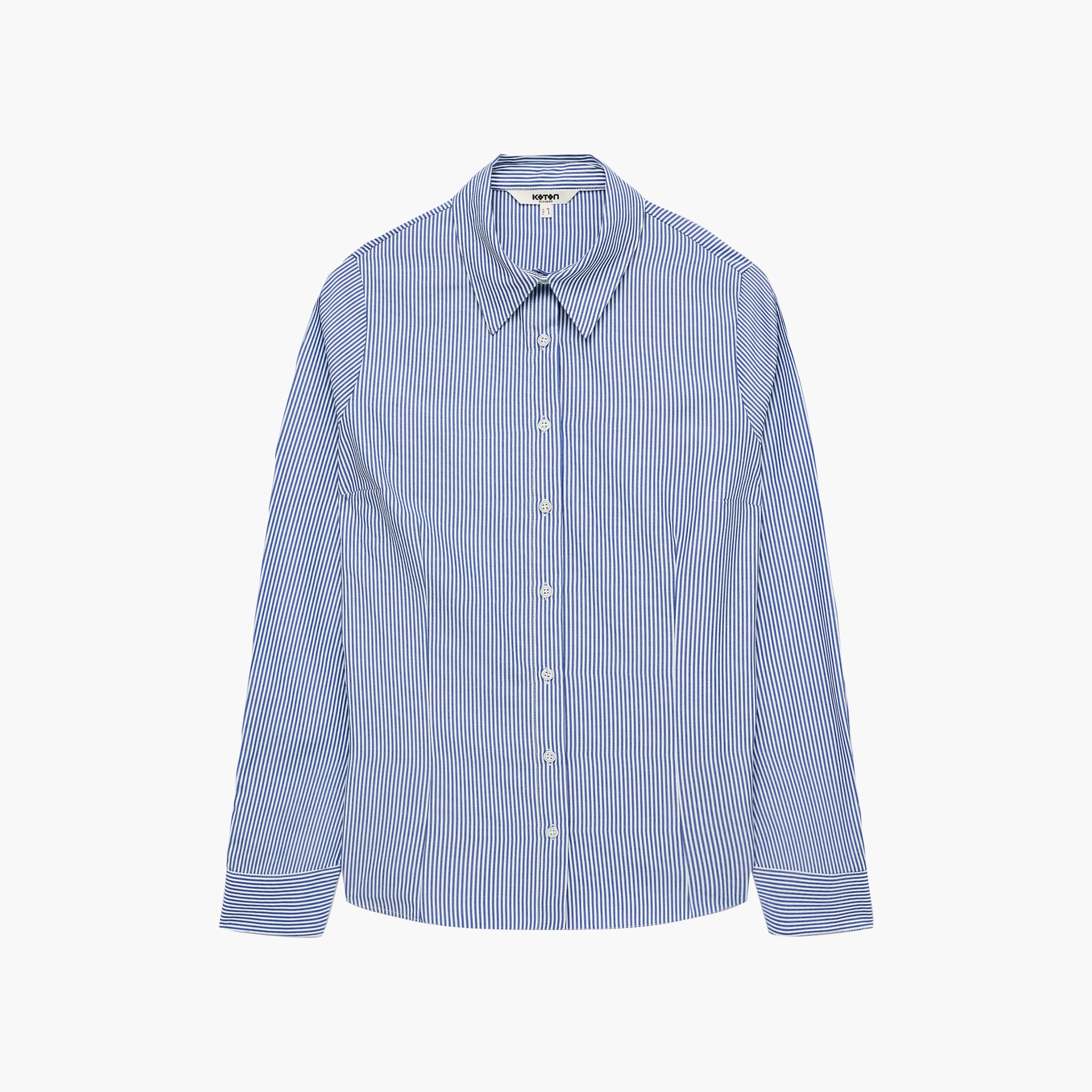 KOTON Blue Striped Pointed Collar Women's Shirt-women-clothing-shirtsandblouses-shirts-image-2