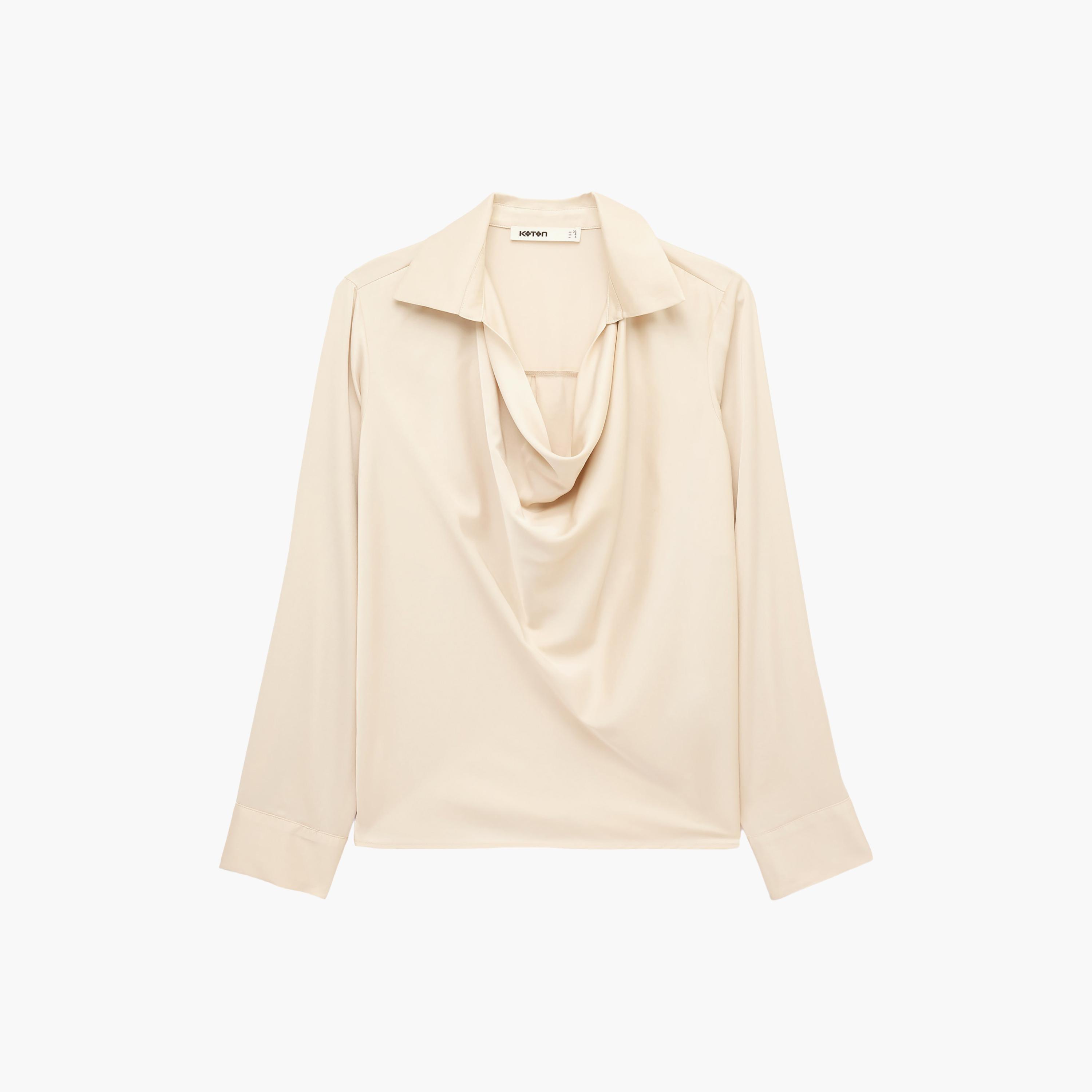KOTON Beige Satin Cowl Neck Women's Top-women-clothing-shirtsandblouses-blouses-image-1